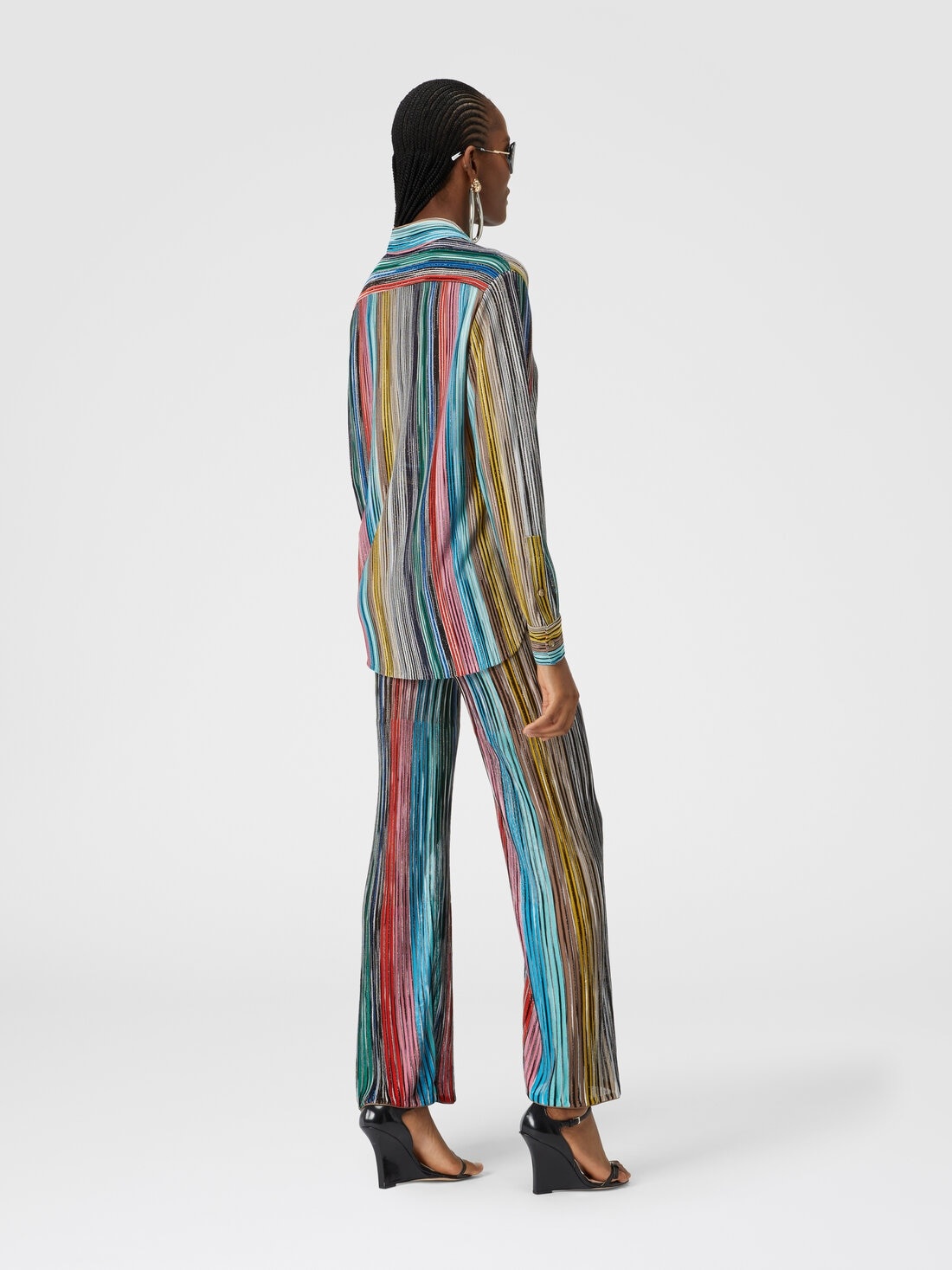 Slub ribbed knit trousers with sequins - 3