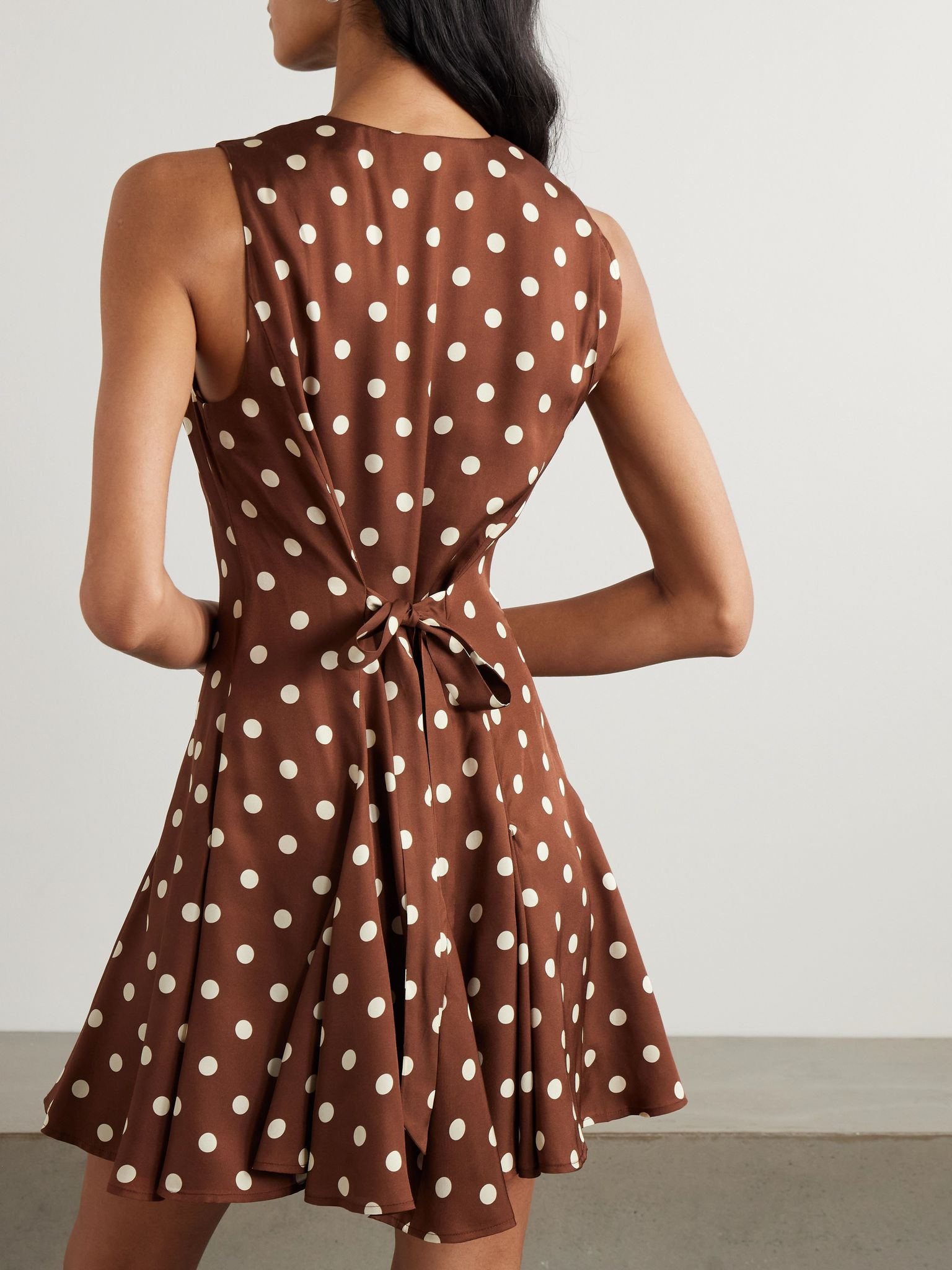 Aubrey pleated polka-dot silk-blend twill mini dress Brown - 3