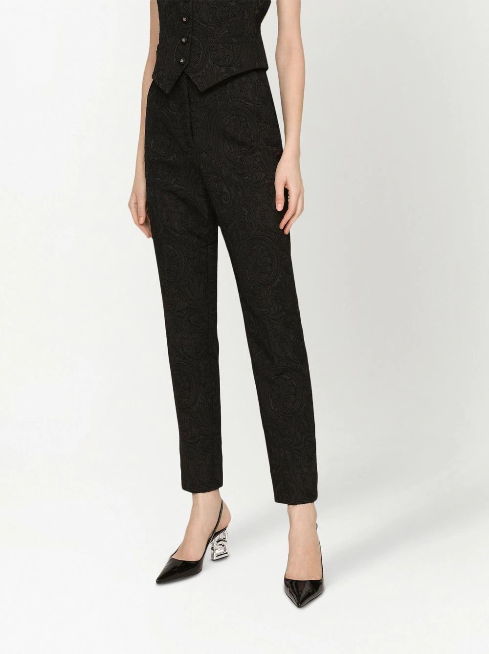 high-waisted jacquard trousers - 3