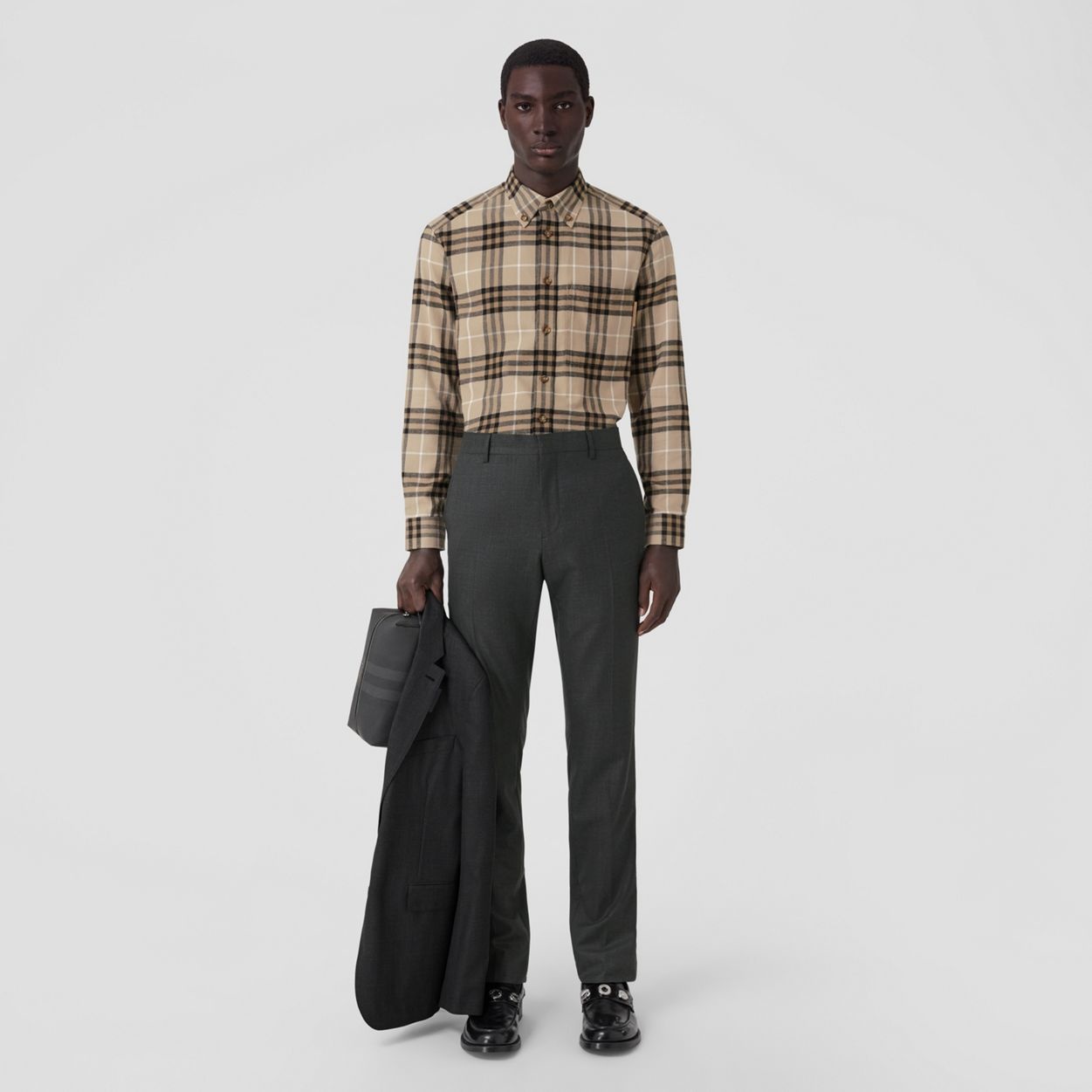 Button-down Collar Check Cotton Oversized Shirt - 6