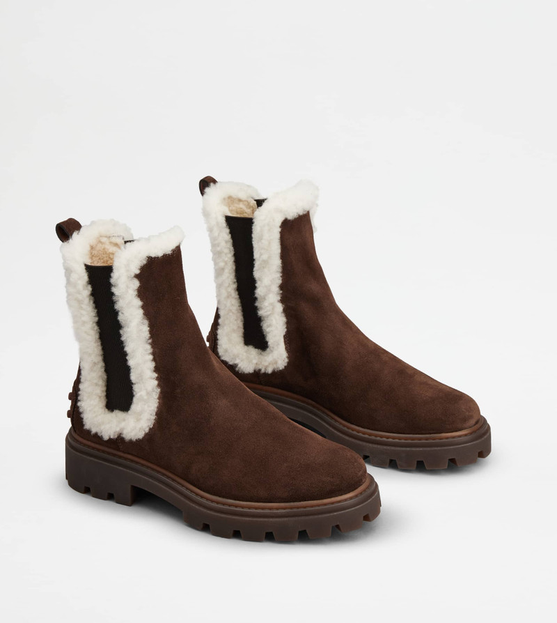 TOD'S CHELSEA BOOTS IN SUEDE AND SHEEPSKIN - BROWN 3