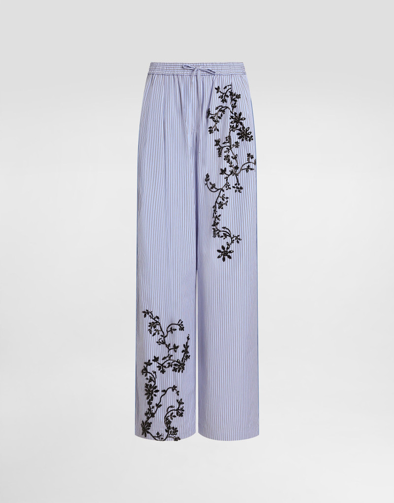 Striped poplin trousers with flowers embroidery 1
