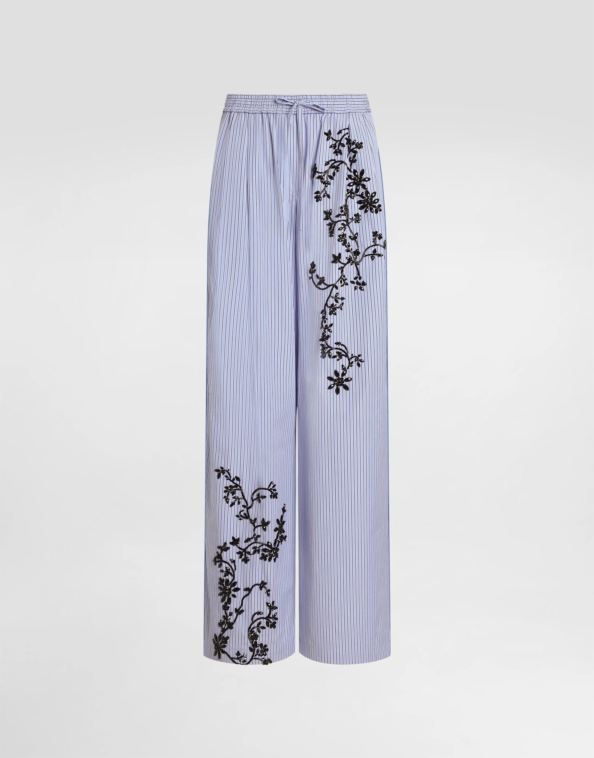 Striped poplin trousers with flowers embroidery - 1