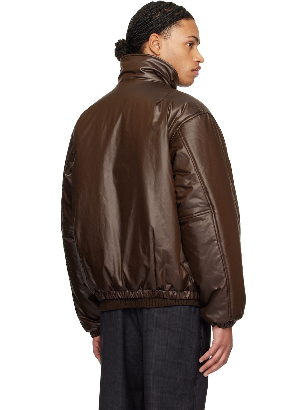 Brown Leather-Like Puffer Jacket - 3
