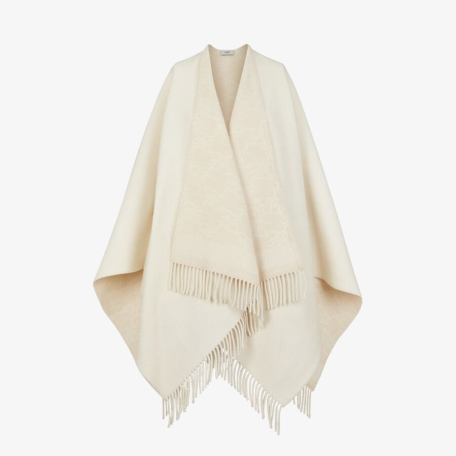White wool and cashmere poncho - 1