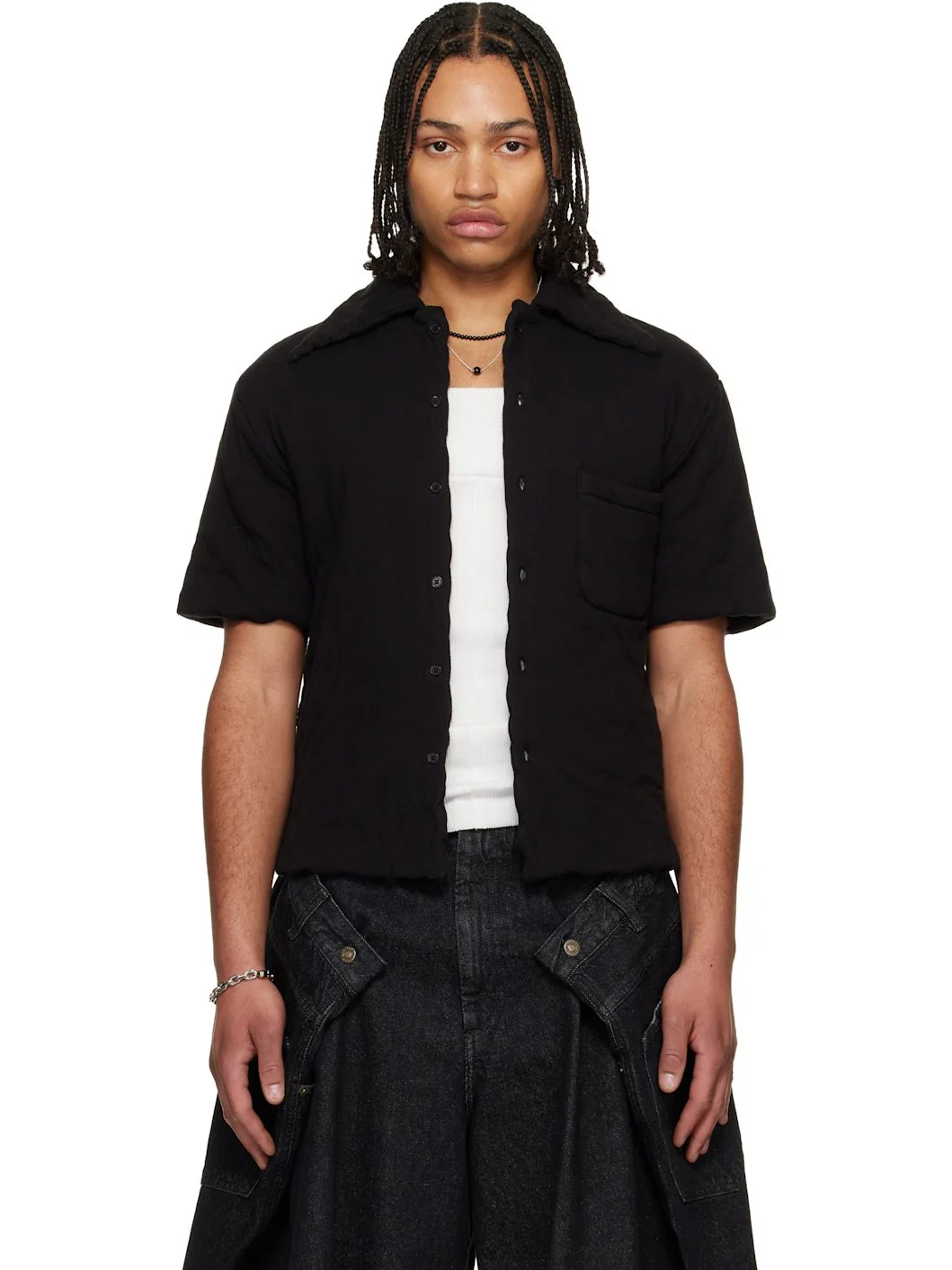 Black Wadded Shift Shirt - 1