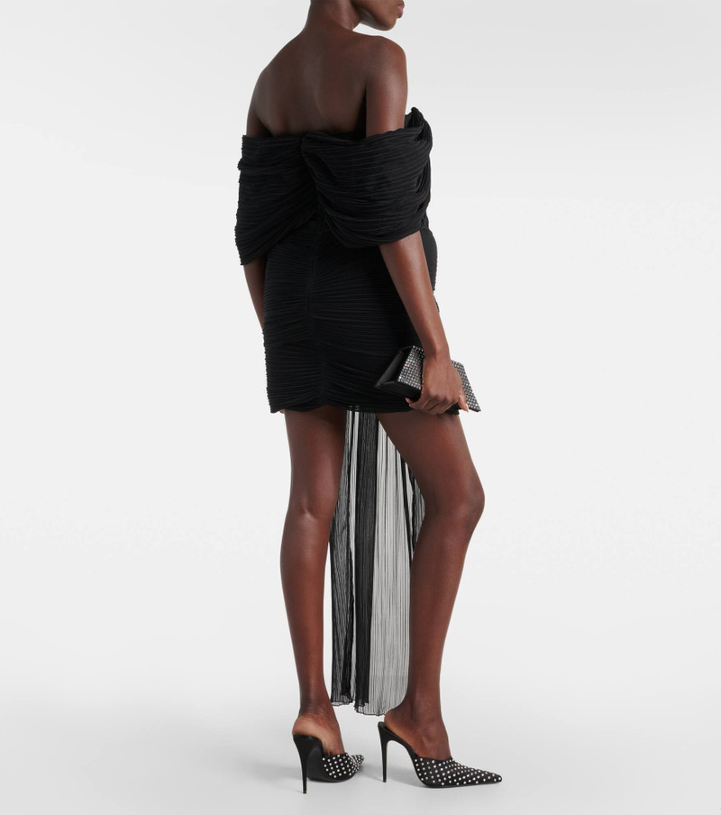 Floral-appliqué off-shoulder silk minidress 3