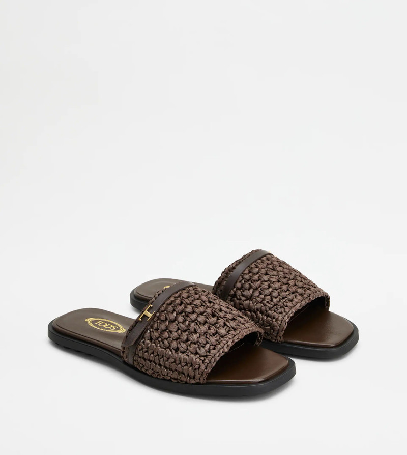 Tod's SANDALS IN RAFFIA AND LEATHER - BROWN outlook