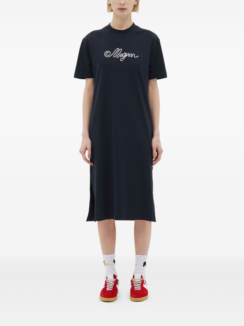 logo-embroidered midi dress - 3