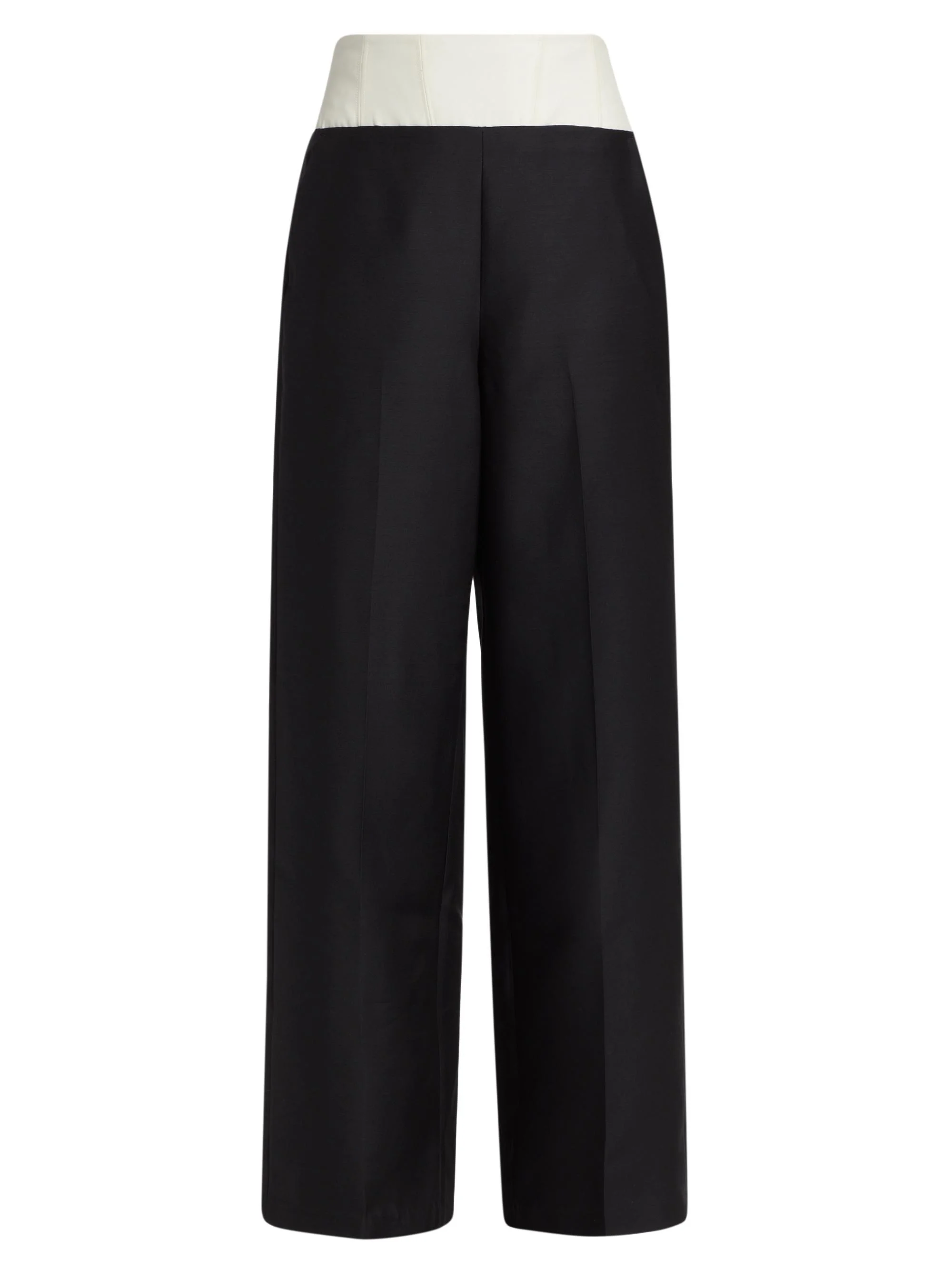 Women's Dakota Wool-Silk Wide-Leg Pants - Black Ivory - 1