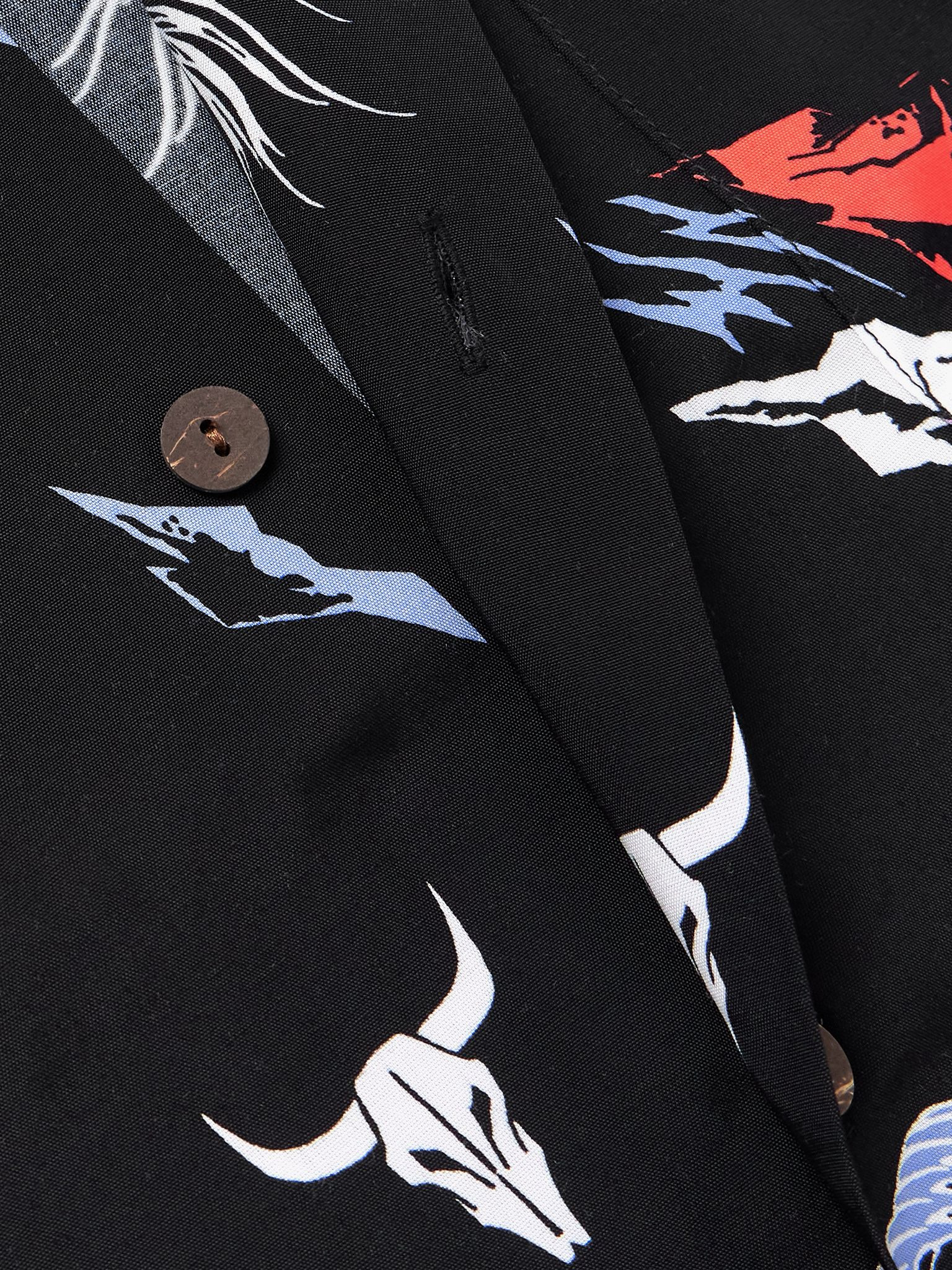 Convertible-Collar Printed Woven Shirt Black - 4