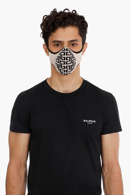 Ivory and black cotton mask with Balmain monogram - 6