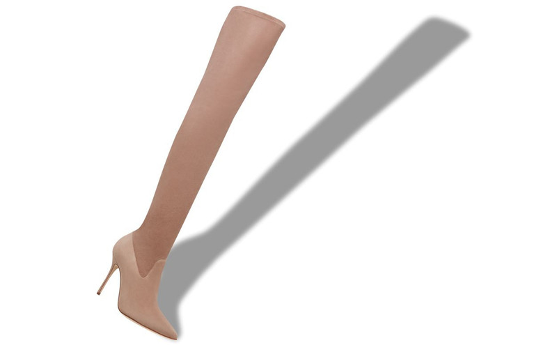 Manolo Blahnik Beige Suede Fitted Thigh High Boots outlook