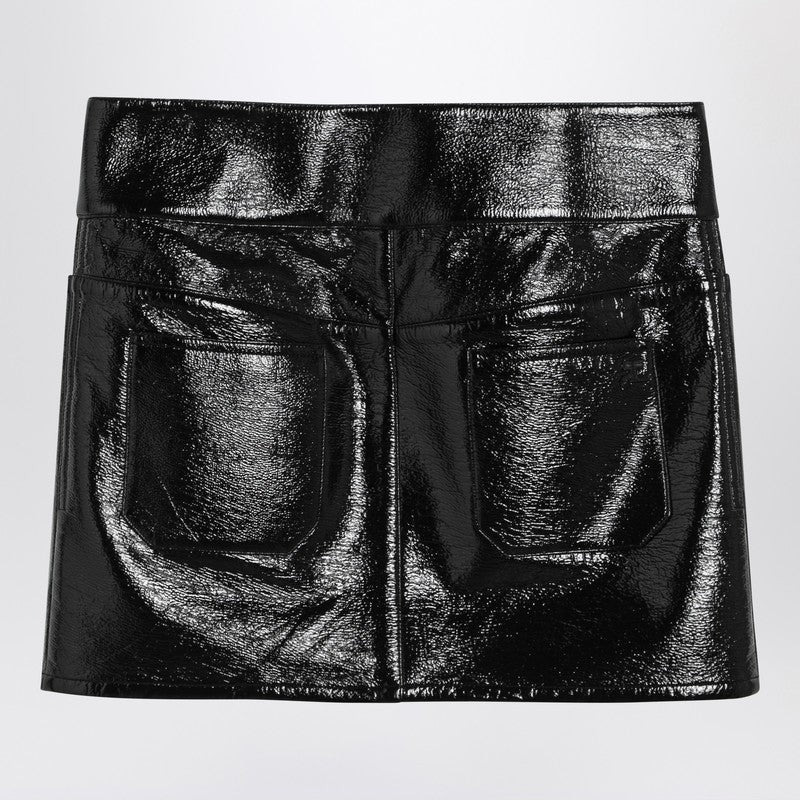 BLACK BELTED VINYL MINI SKIRT - 2