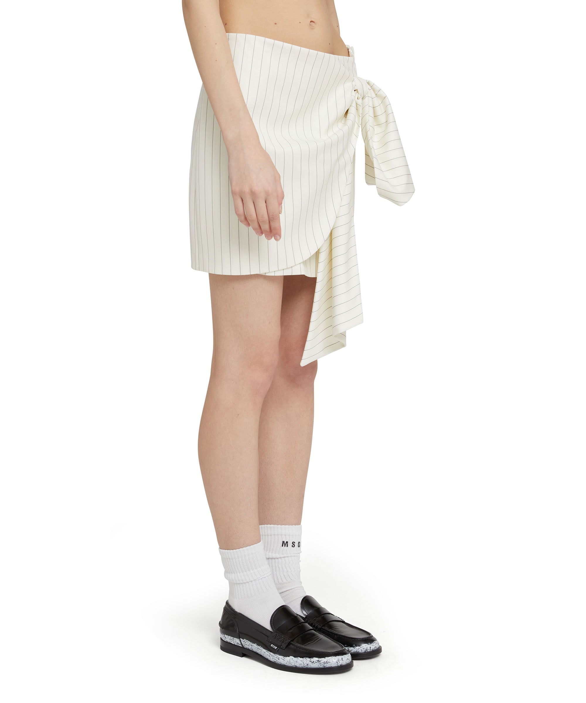 Fresh wool pinstripe draped mini skirt with bow - 4