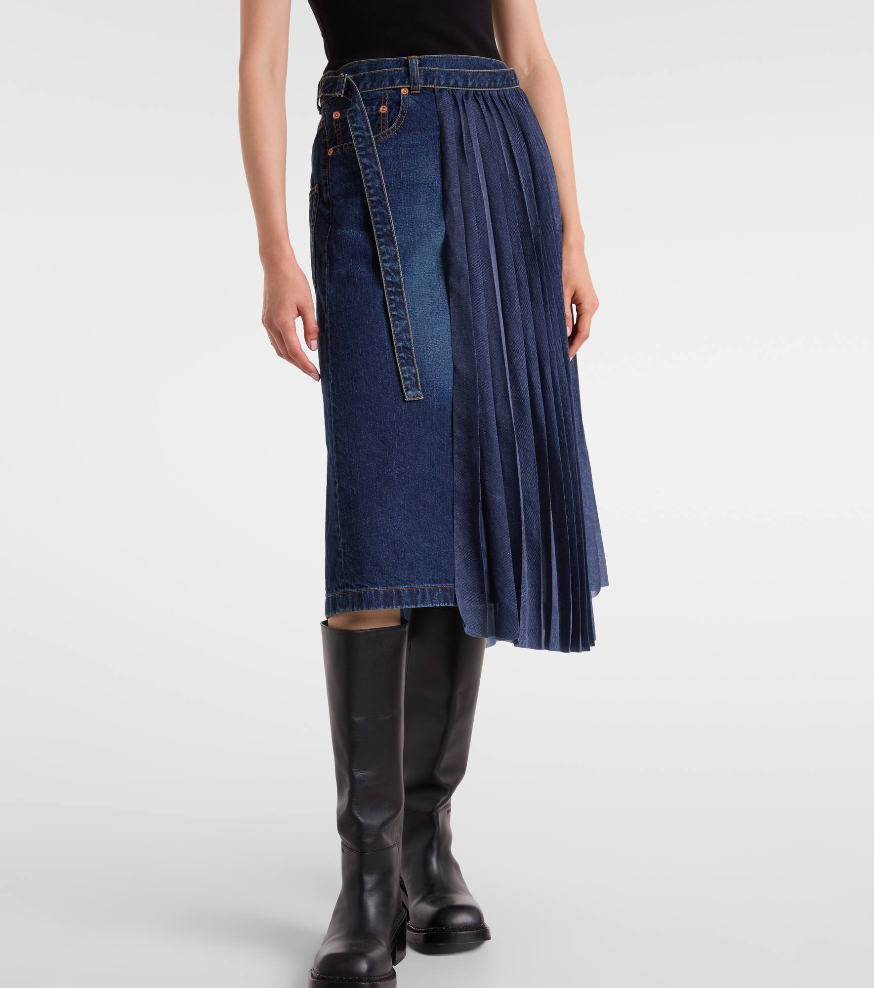 Pleated denim midi skirt - 6