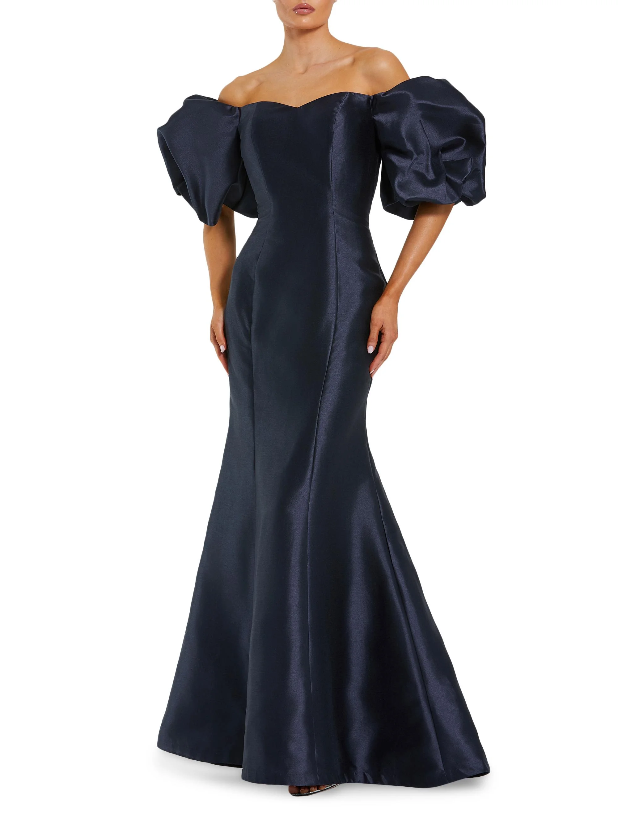 Women's Sweetheart Off-The-Shoulder Puff-Sleeve Gown - Midnight - 1