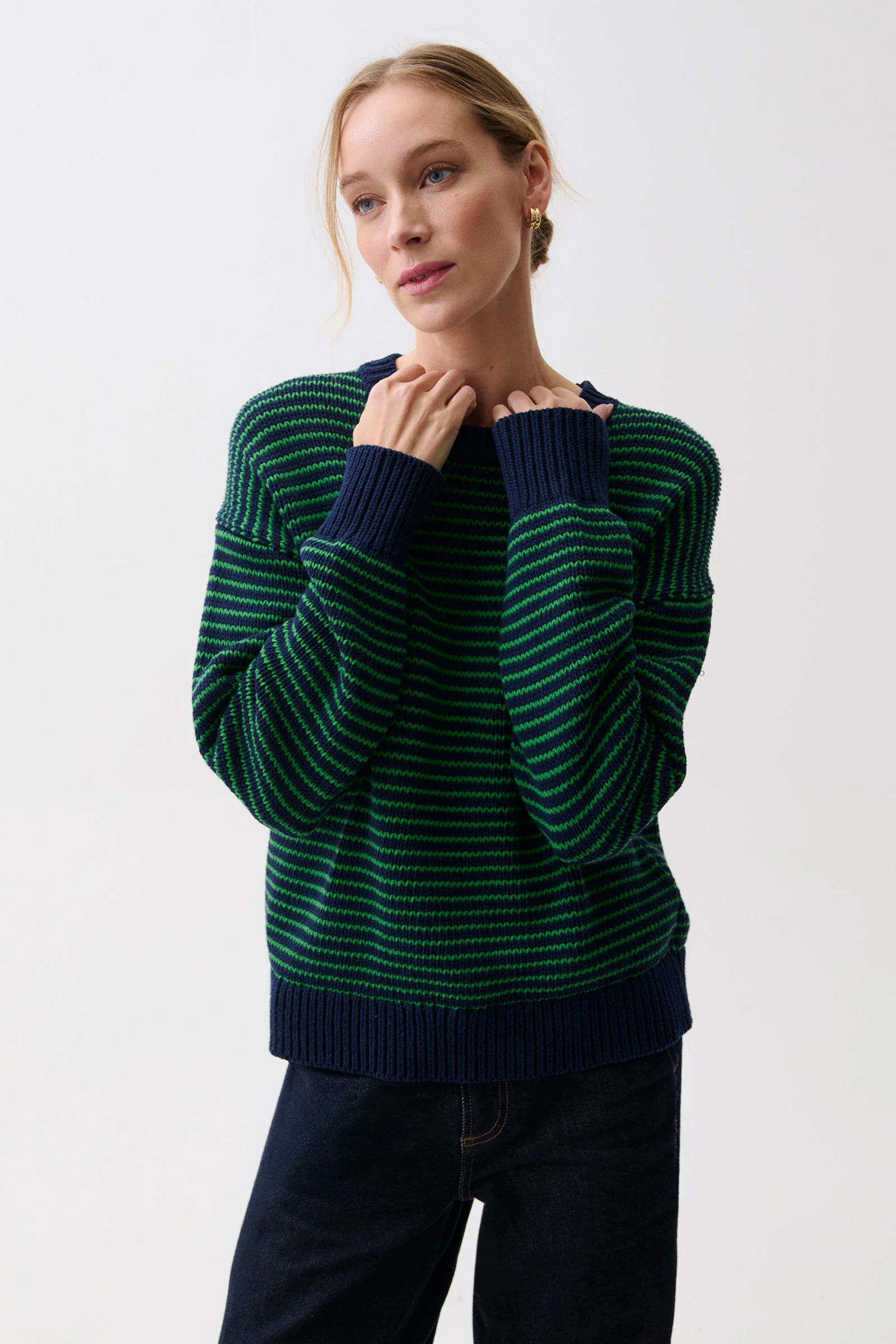 AURA RELAXED CREW NECK SWEATER - MIDGREEN - 1