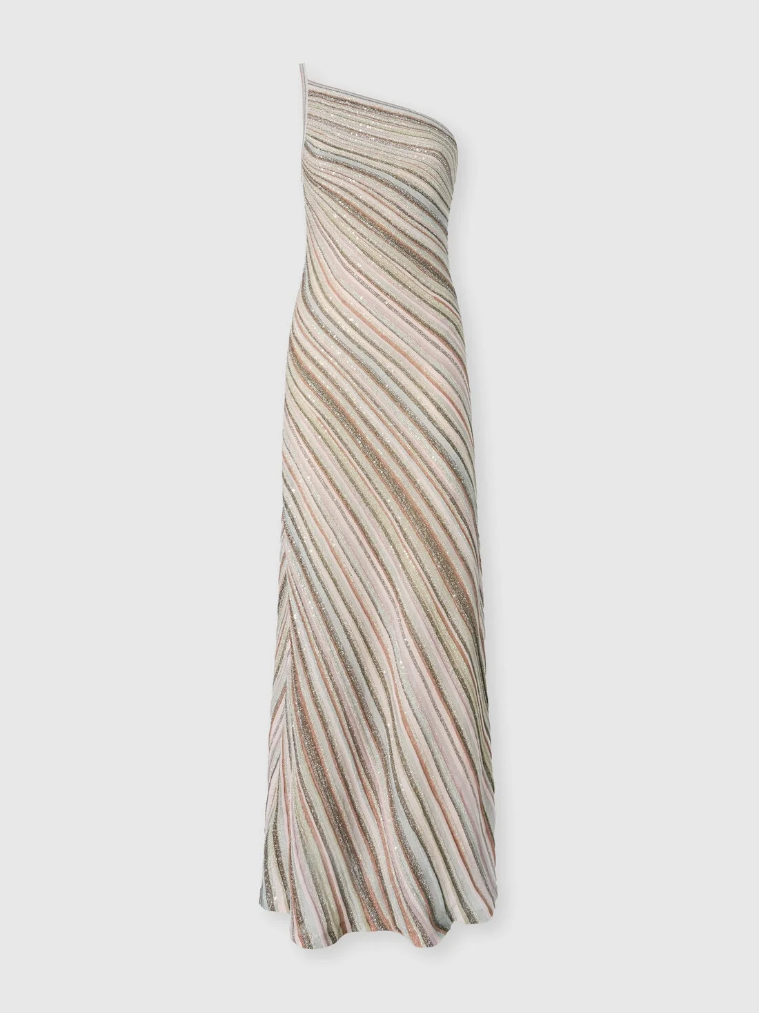One-shoulder striped long dress with sequins - 1