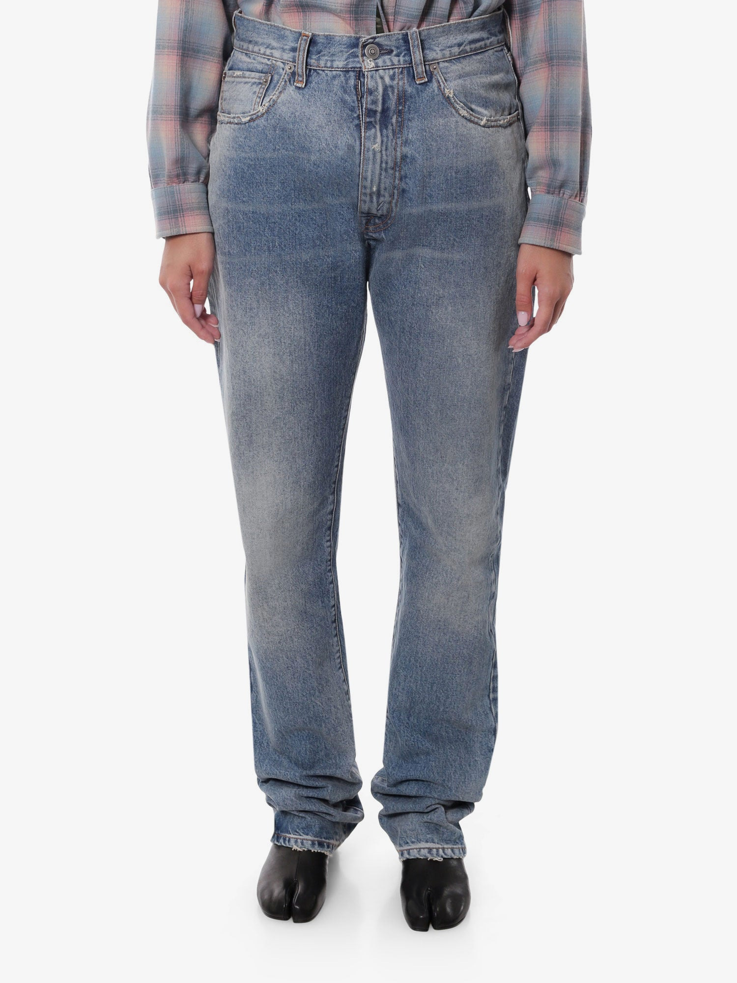 Stone Washed Straight Leg Jeans - 3