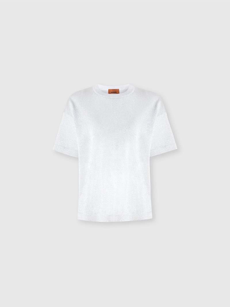 Oversized crewneck sweater in lamé viscose with whetstone sleeves 1
