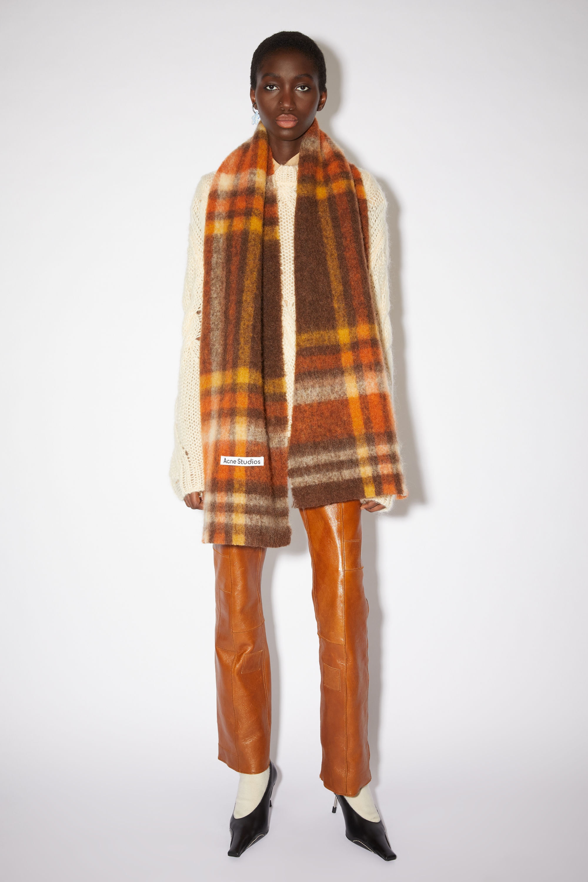 Heavy plaid scarf - Brown/orange - 3