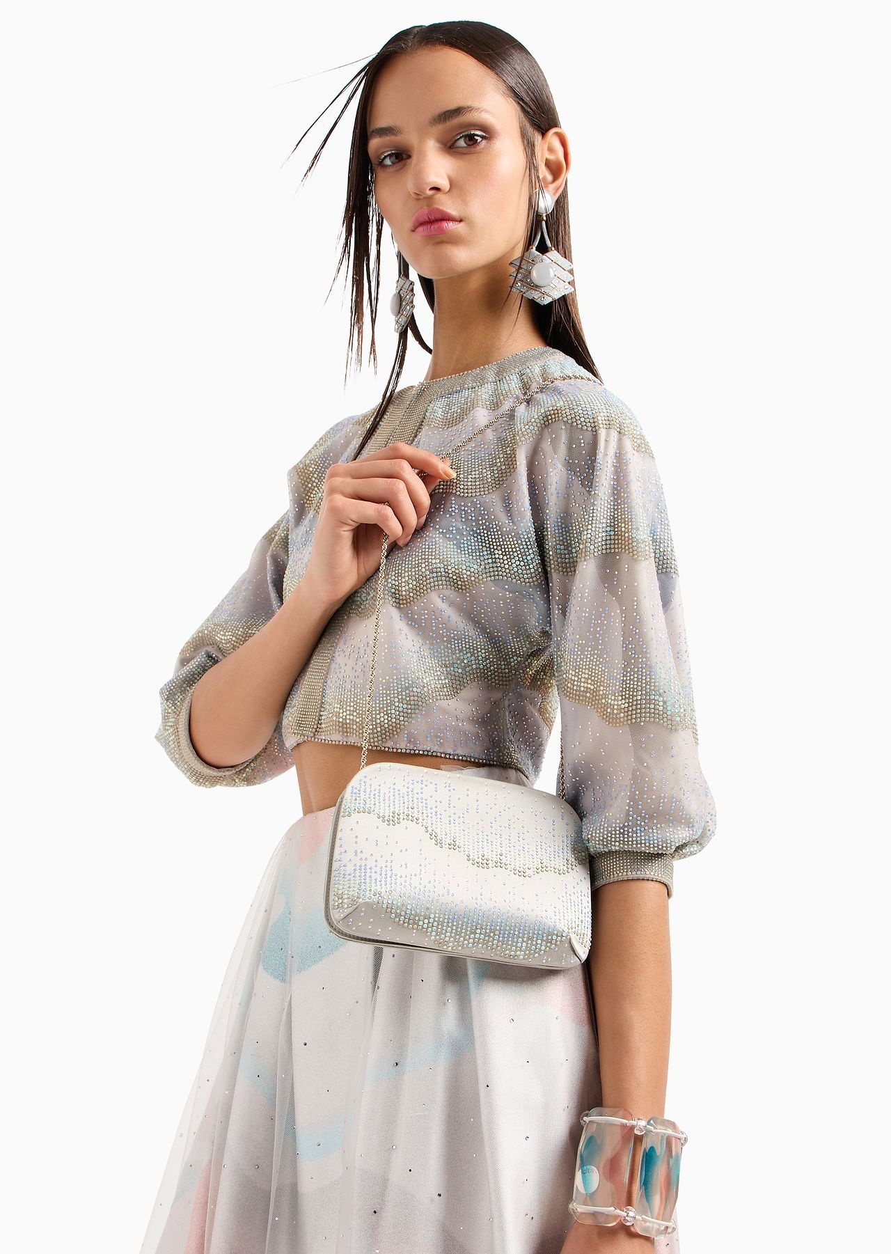 La Prima satin and rhinestone clutch bag with wave motif - 7