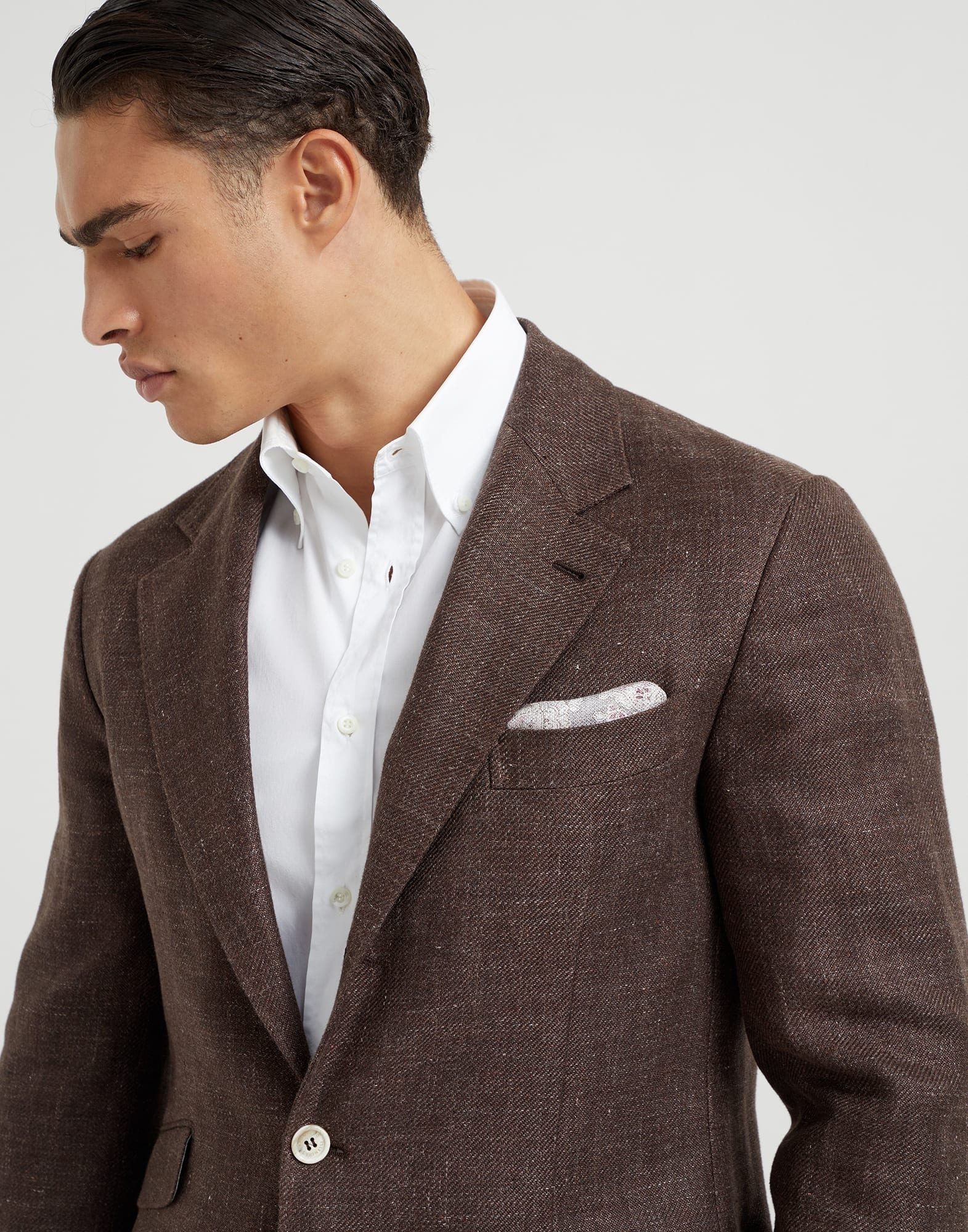 Double face linen and silk pocket square with paisley design - 3
