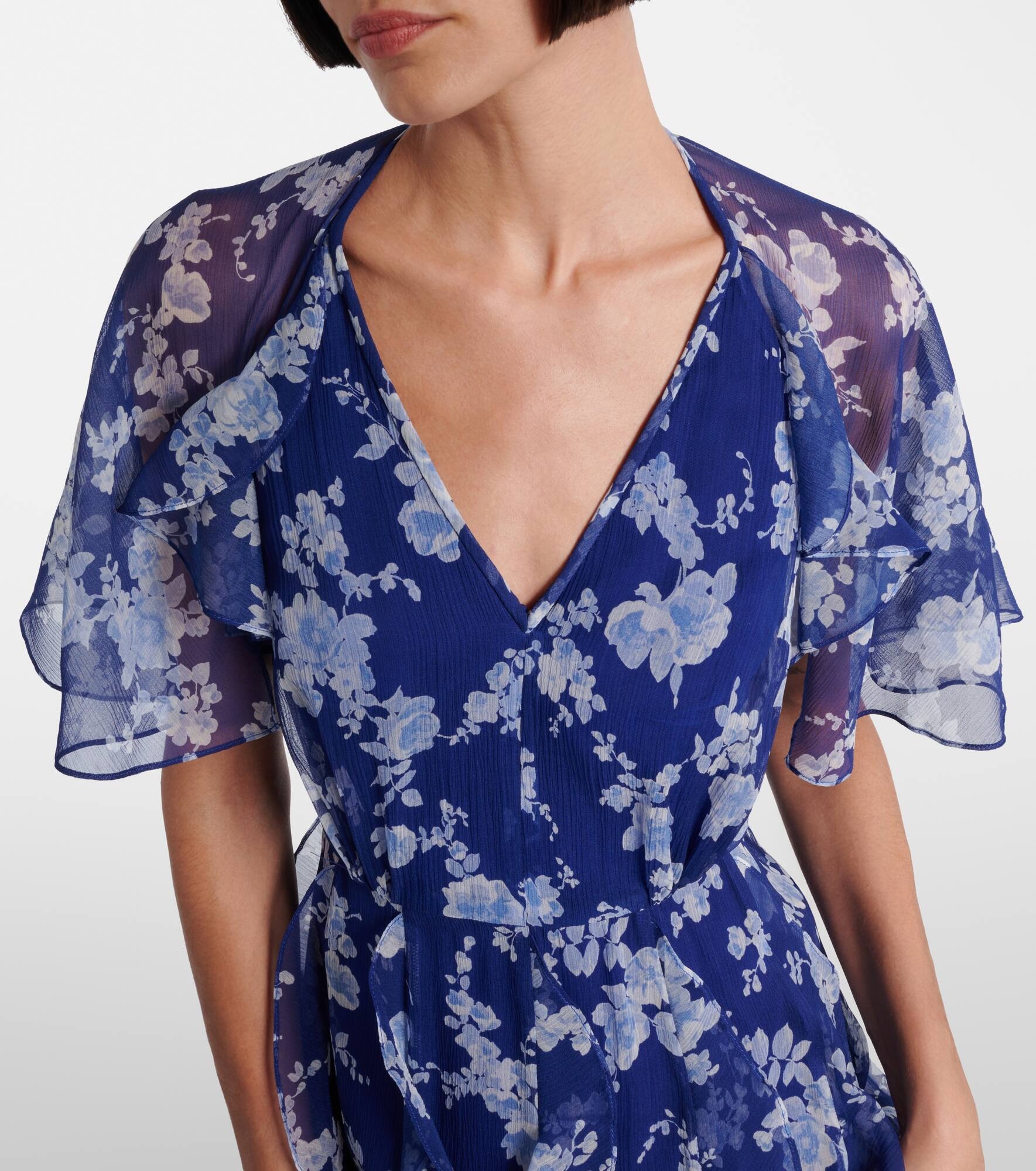 Floral ruffled chiffon midi dress - 4