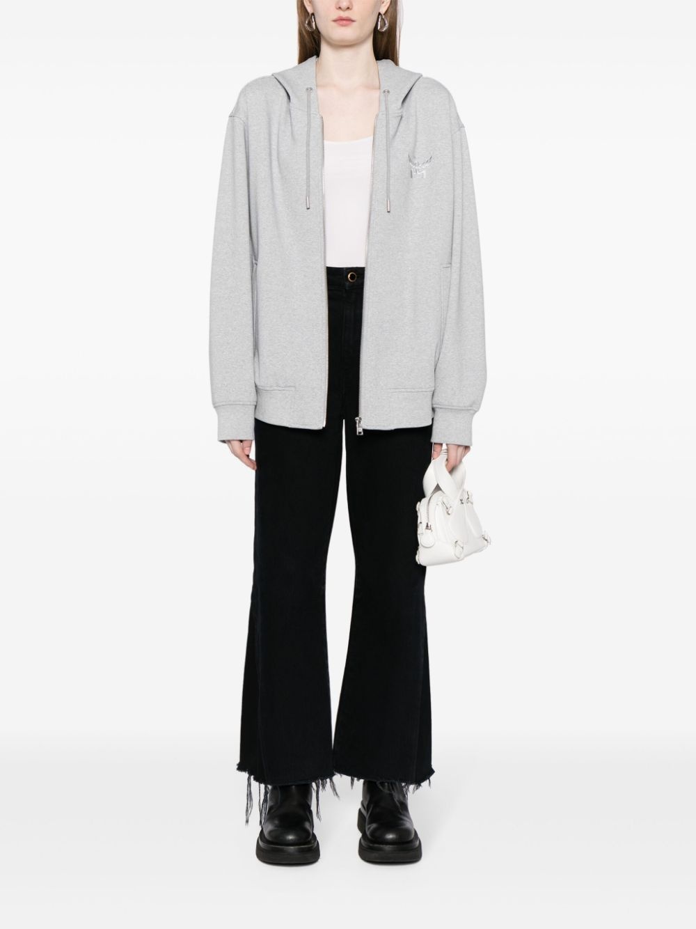 logo-embroidered zip-up hoodie - 3