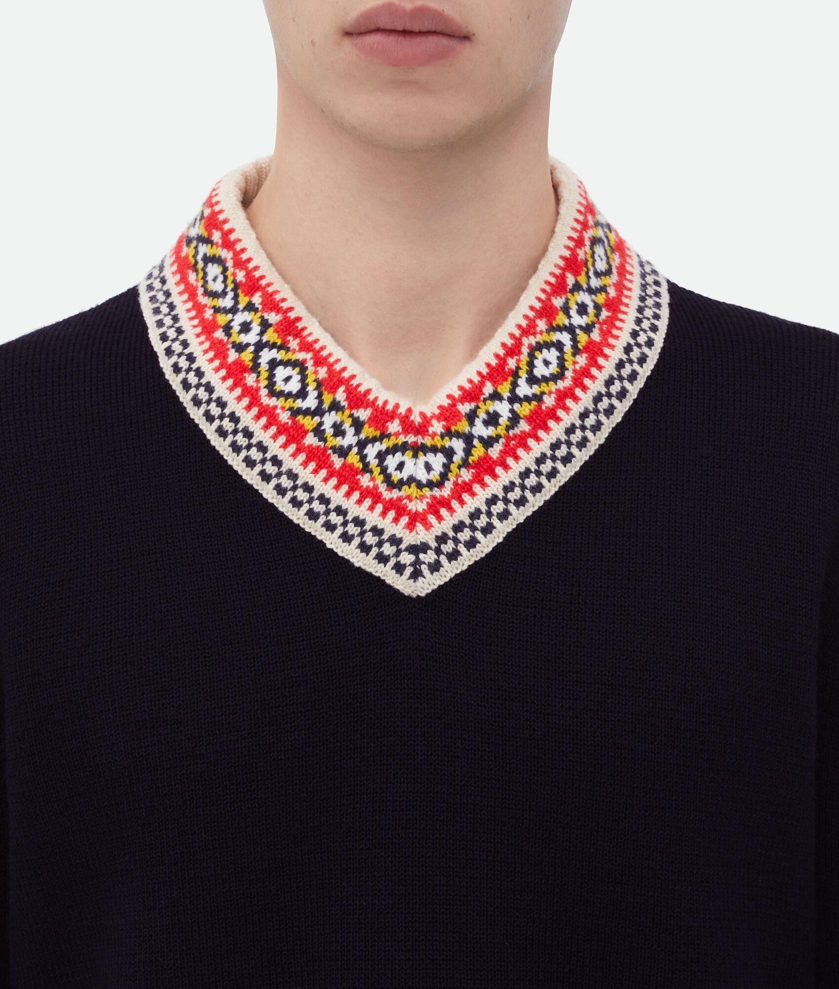 Wool Sweater With Jacquard Collar - 4