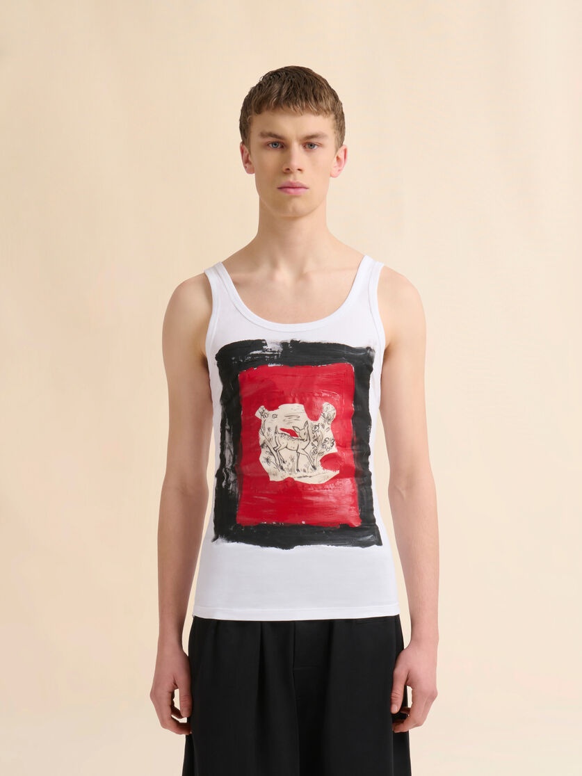 WHITE COTTON TANK TOP WITH FAWN PRINT - 2