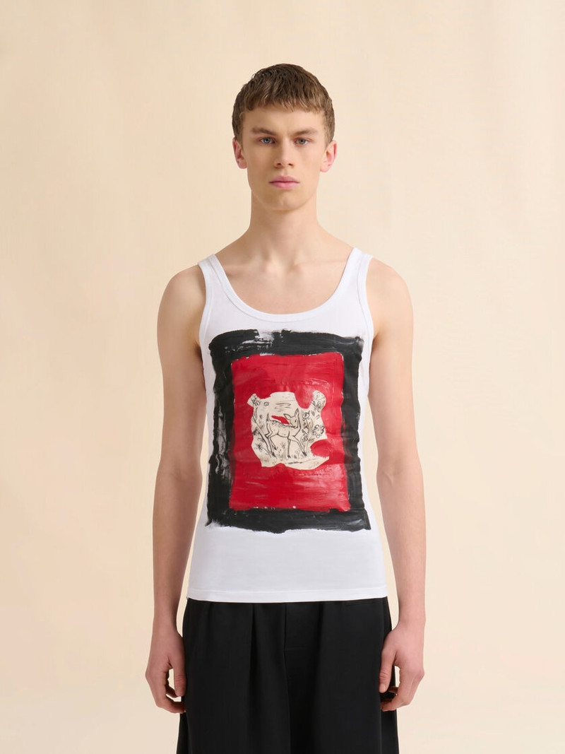 Marni WHITE COTTON TANK TOP WITH FAWN PRINT outlook