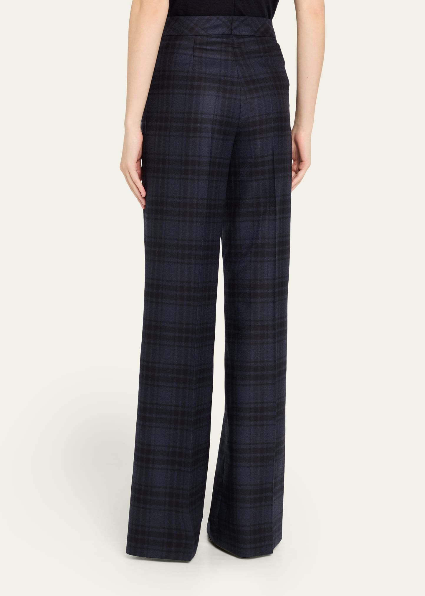 Fior Check Wool Flannel Wide-Leg Trousers - 3