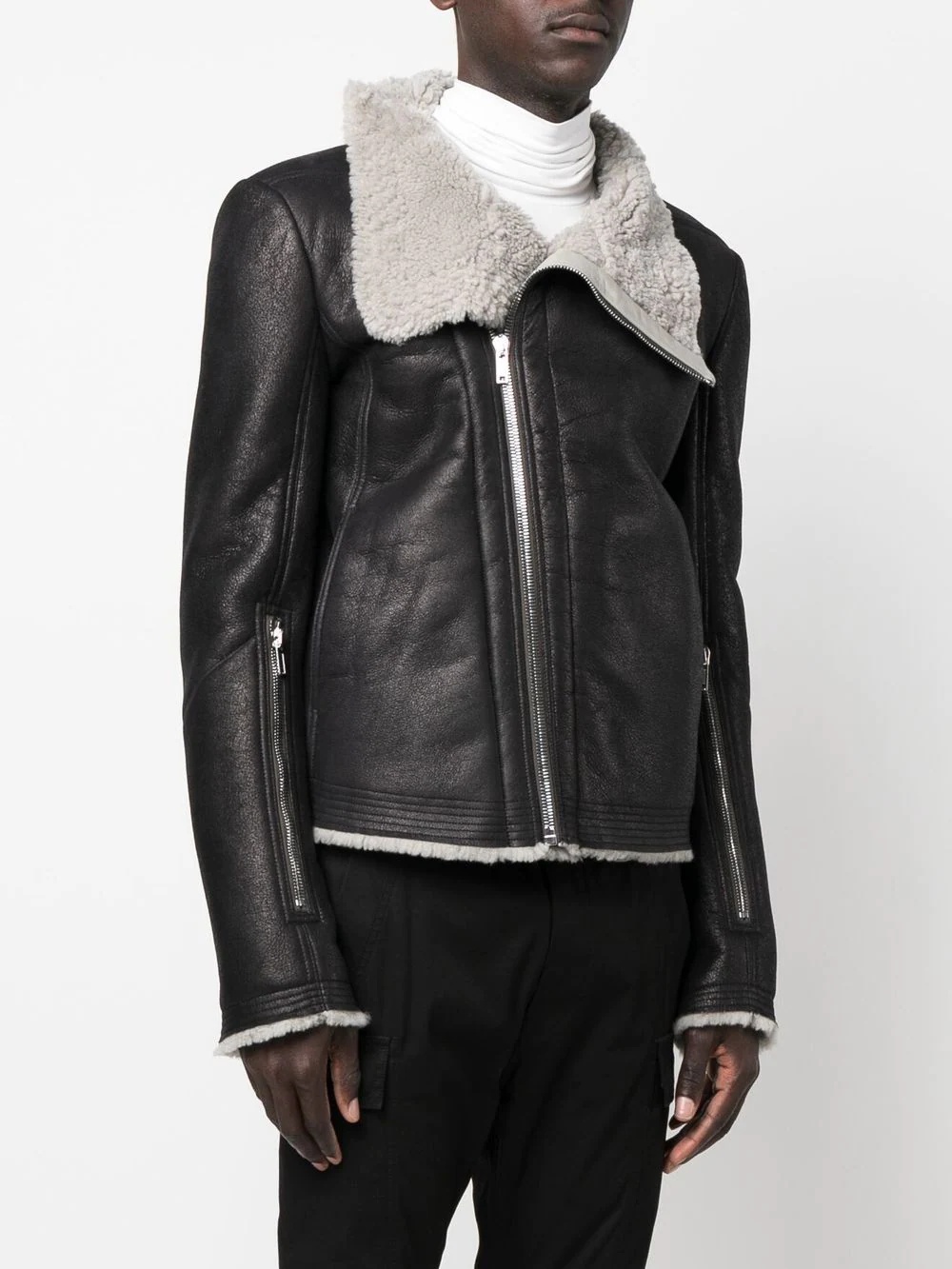 shearling-lined biker jacket - 3