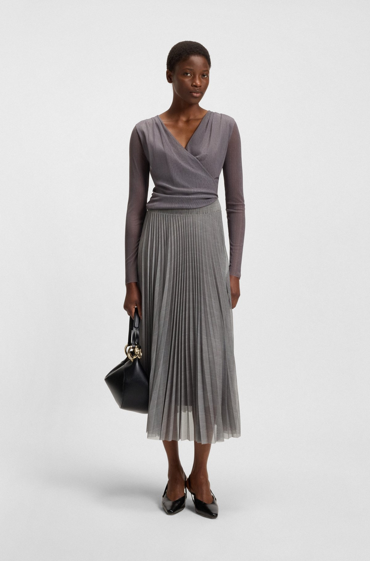 LINED TULLE SKIRT WITH PLISSÉ PLEATS - 3