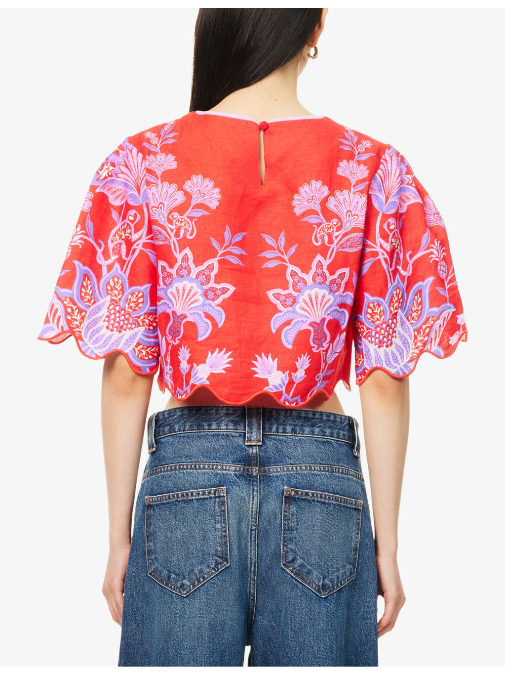 Porcelain Garden Crop Linen Blouse - 4