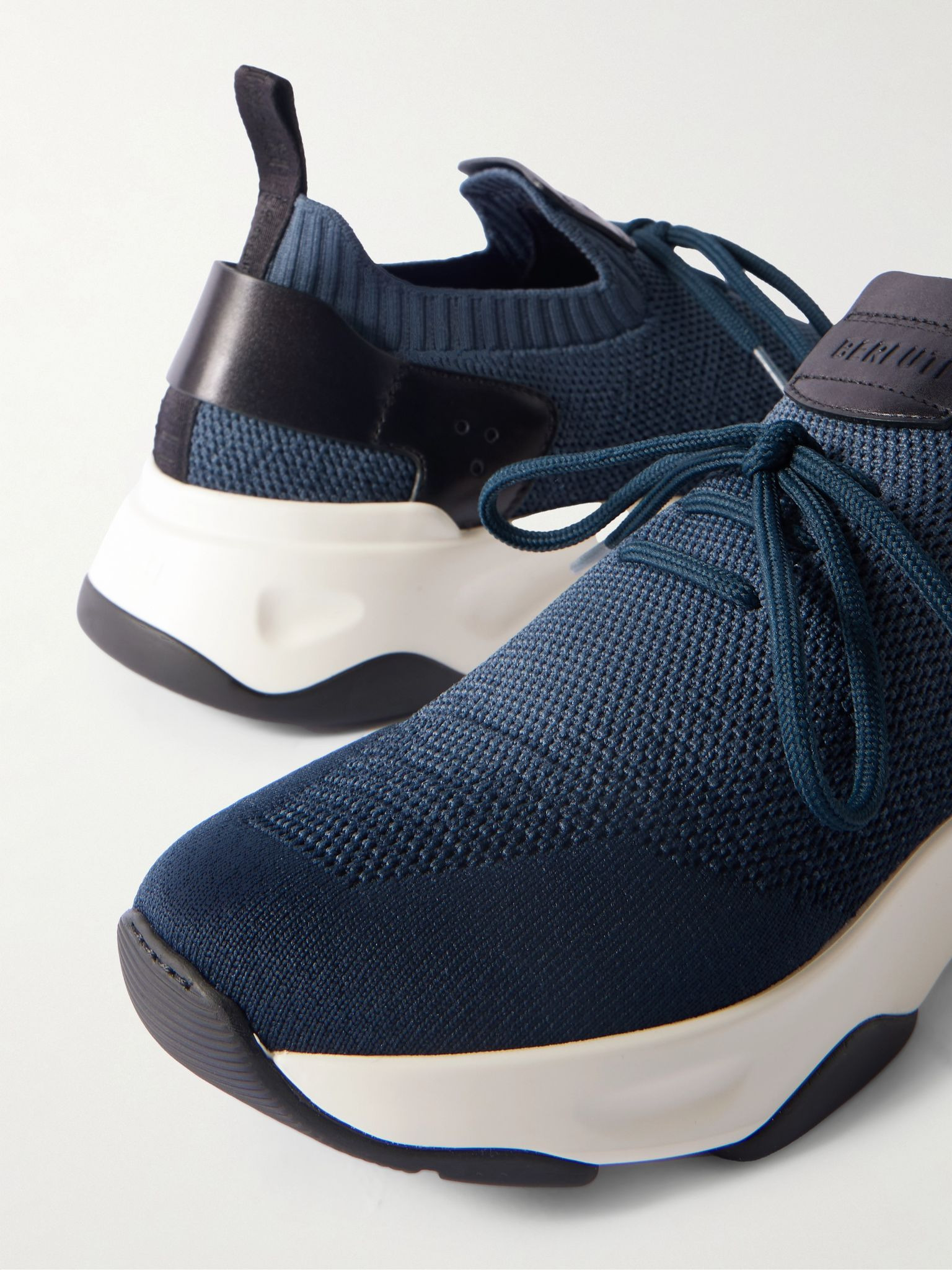 Shadow Scritto Venezia Leather-Trimmed Stretch-Knit Sneakers Blue - 5