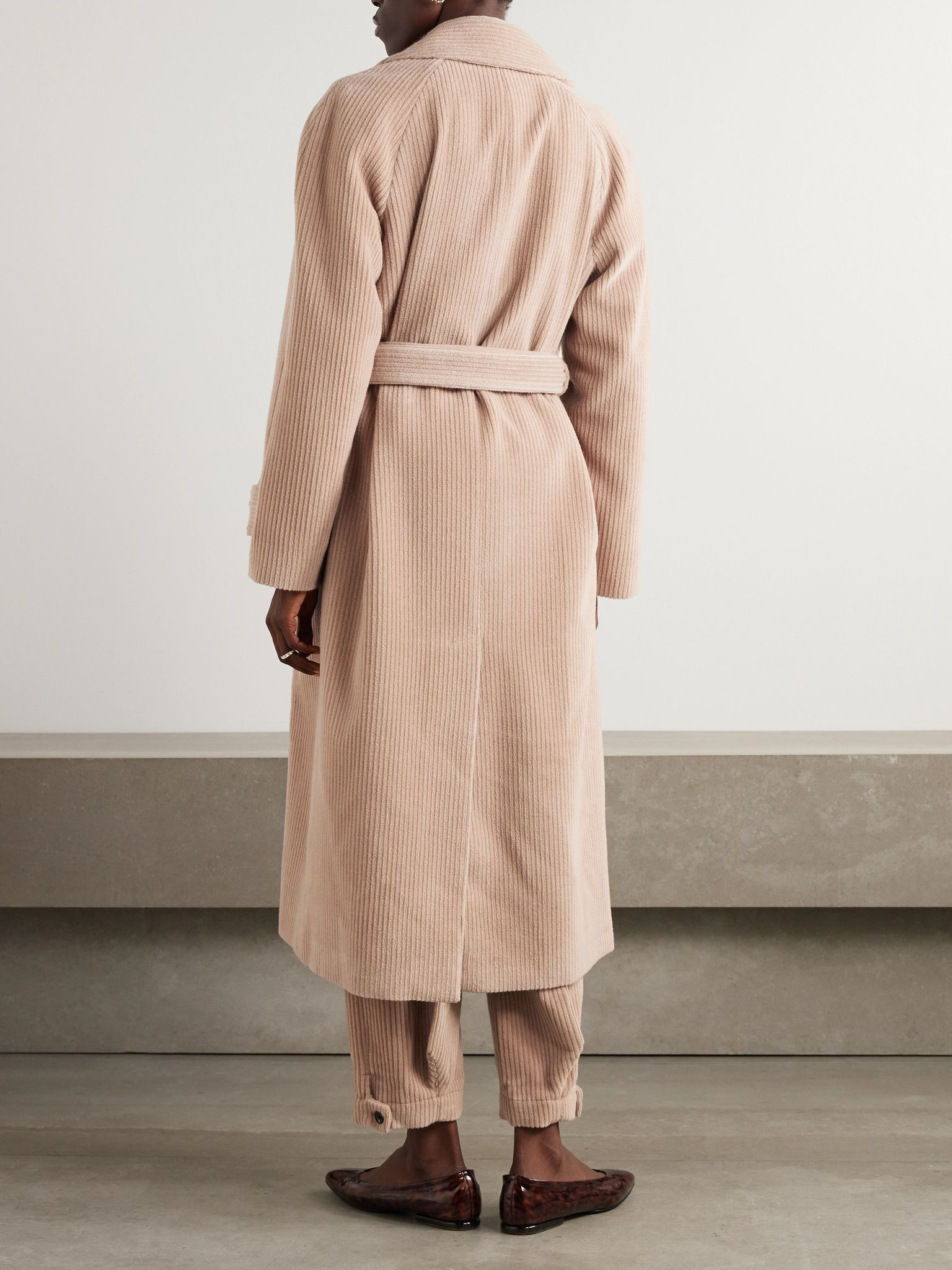 Double-breasted belted cashmere-corduroy coat Beige - 4