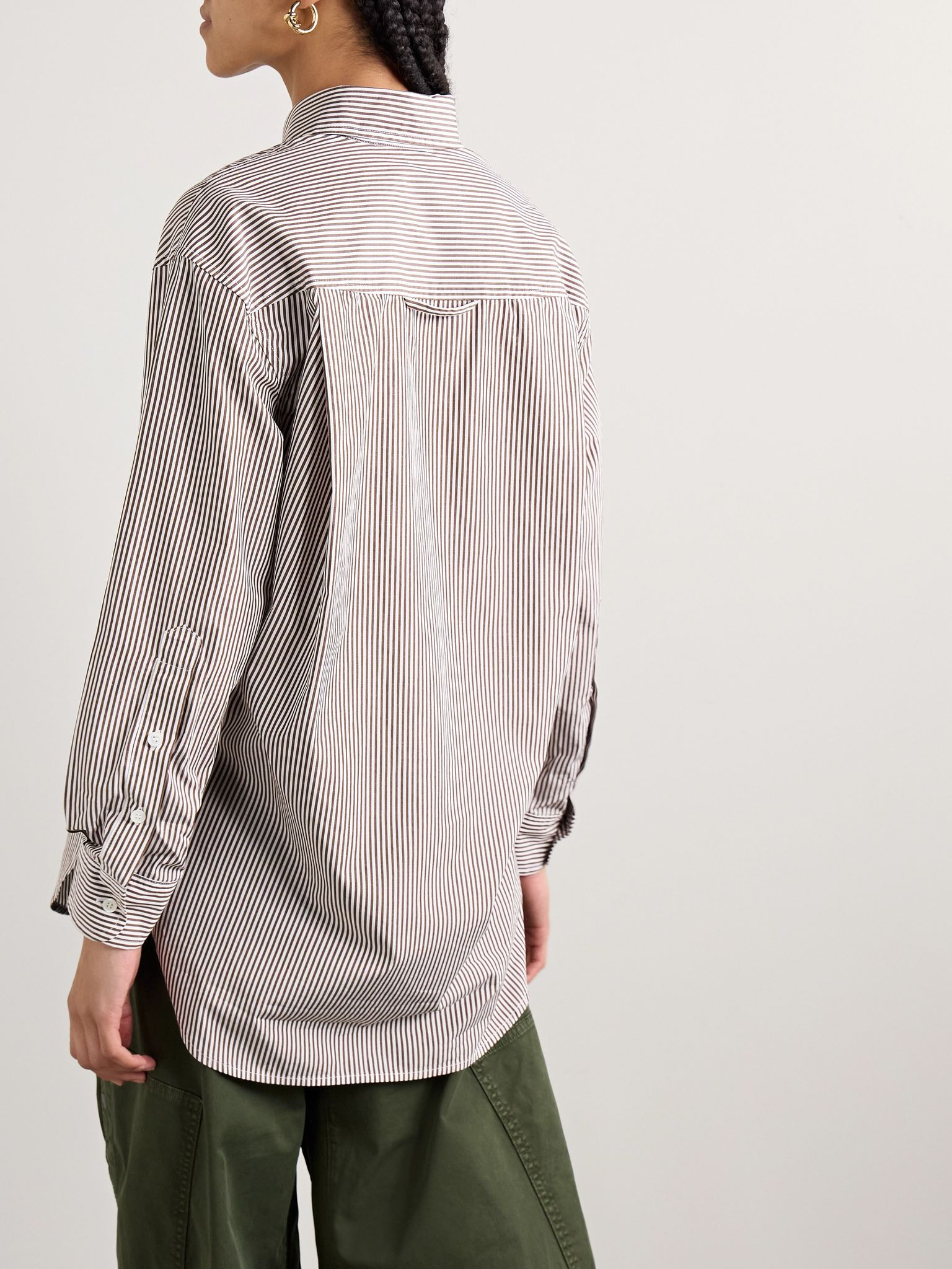 Kayla striped cotton-poplin shirt Chocolate - 4