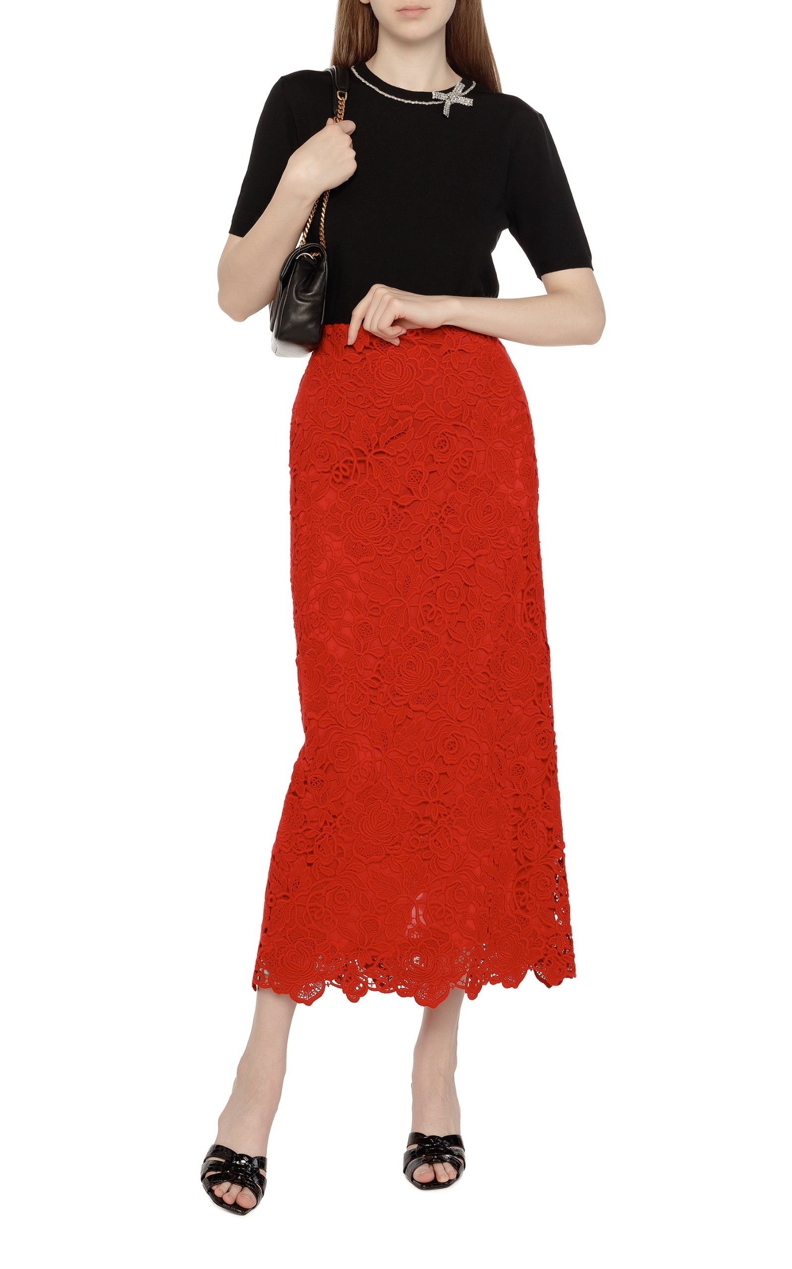 Floral Guipure Lace Pencil Skirt - 2