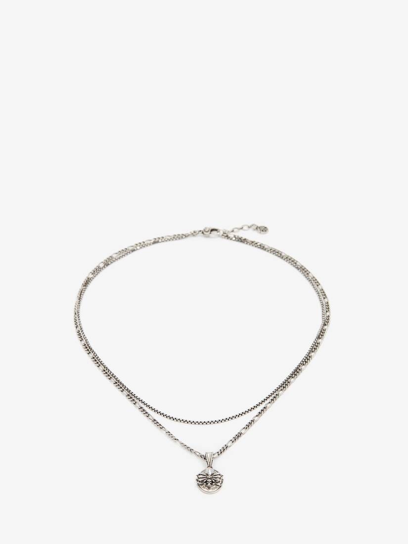 Men's Spider Skull Chain Necklace in Antique Silver - 2