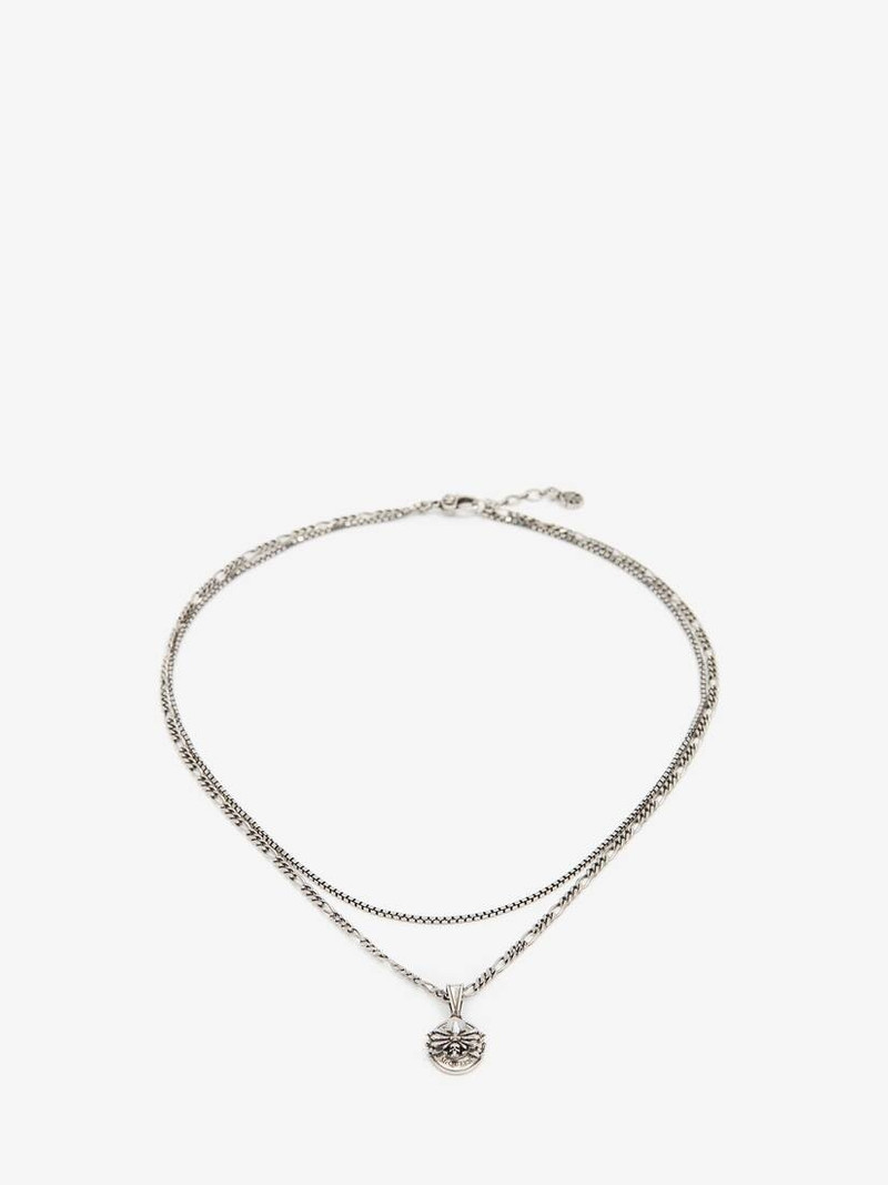Alexander McQueen Men's Spider Skull Chain Necklace in Antique Silver outlook