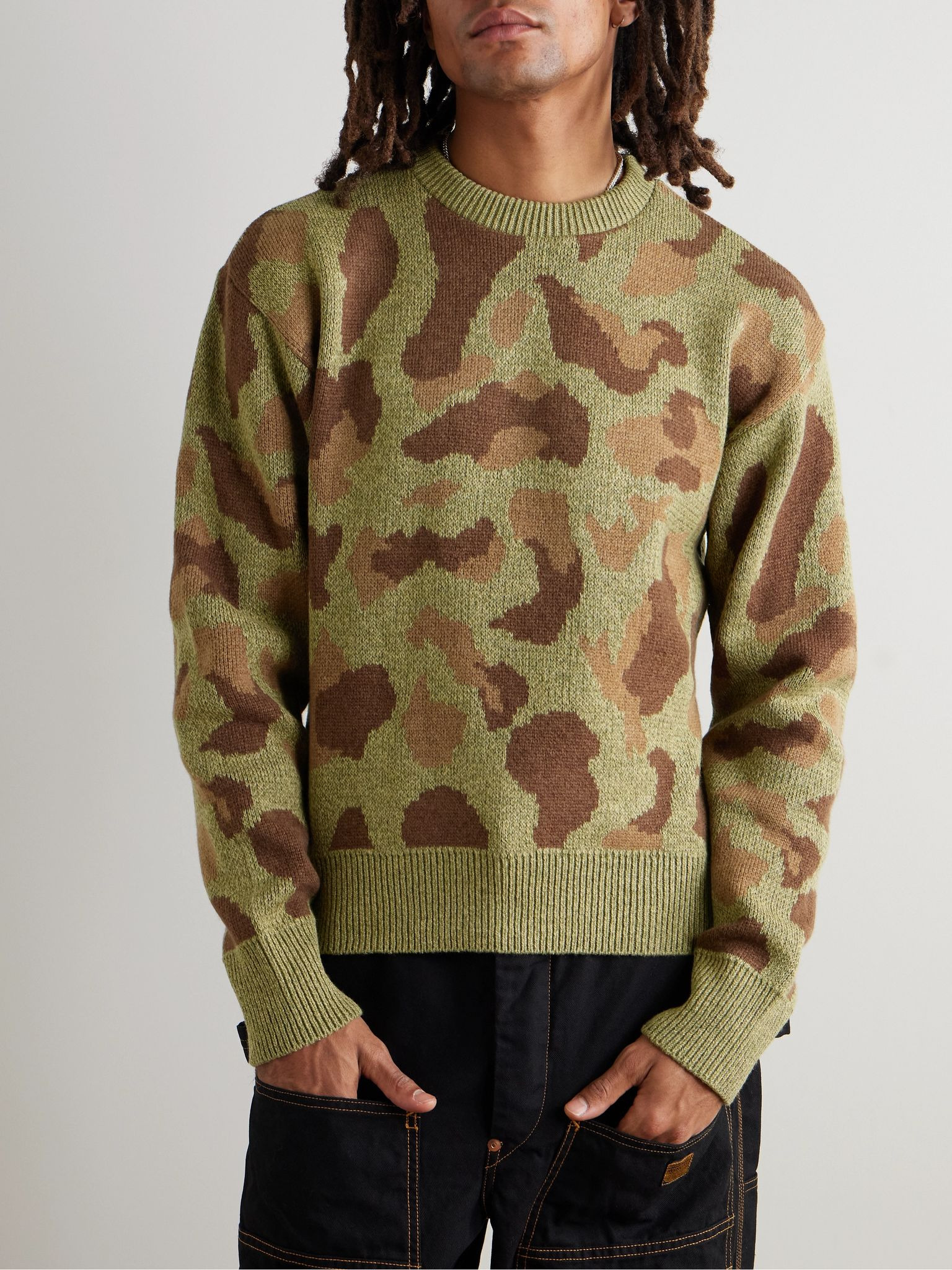 Camouflage-Print Jacquard-Knit Sweater Green - 3