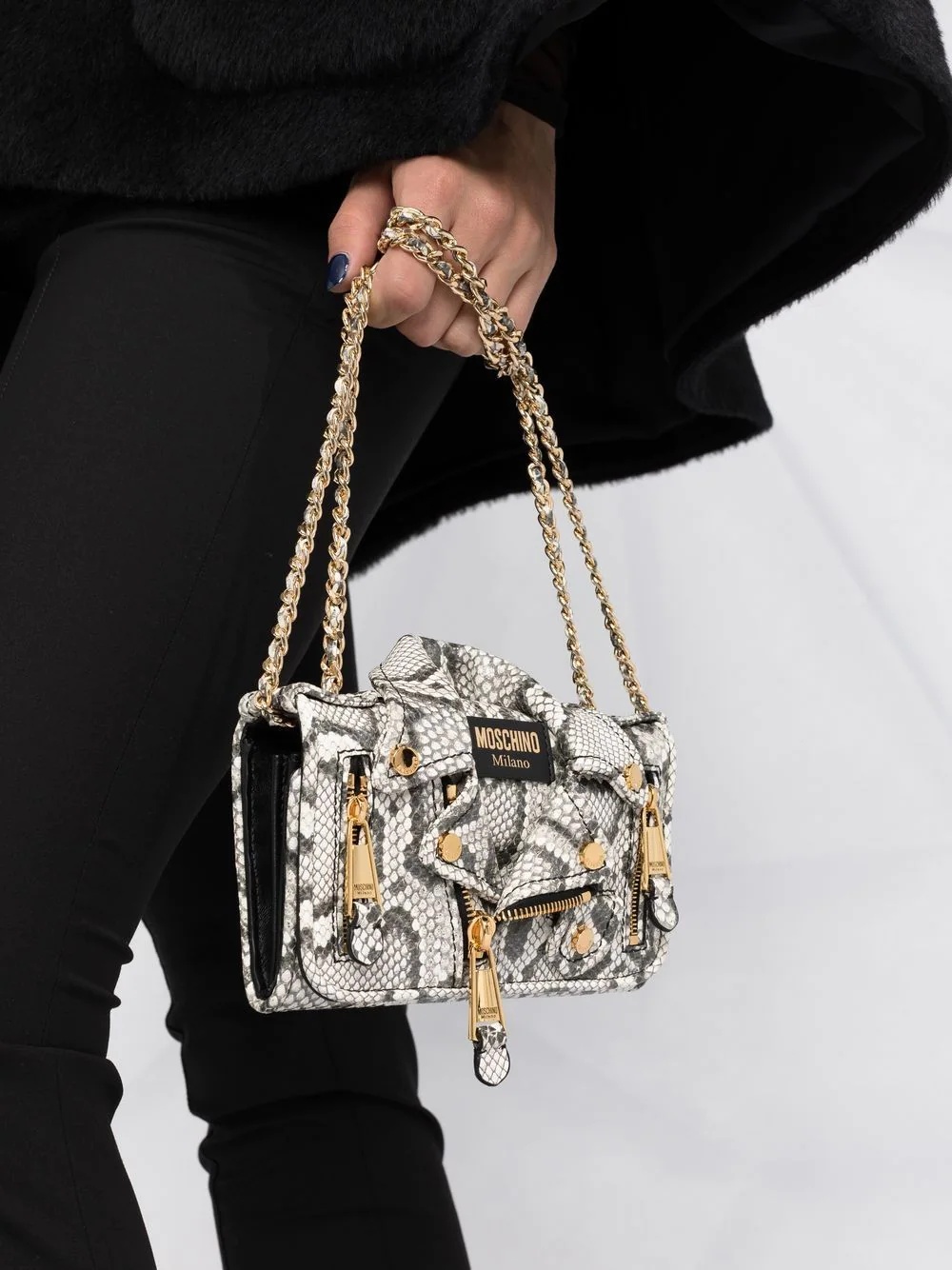 snakeskin-effect Biker shoulder bag - 3