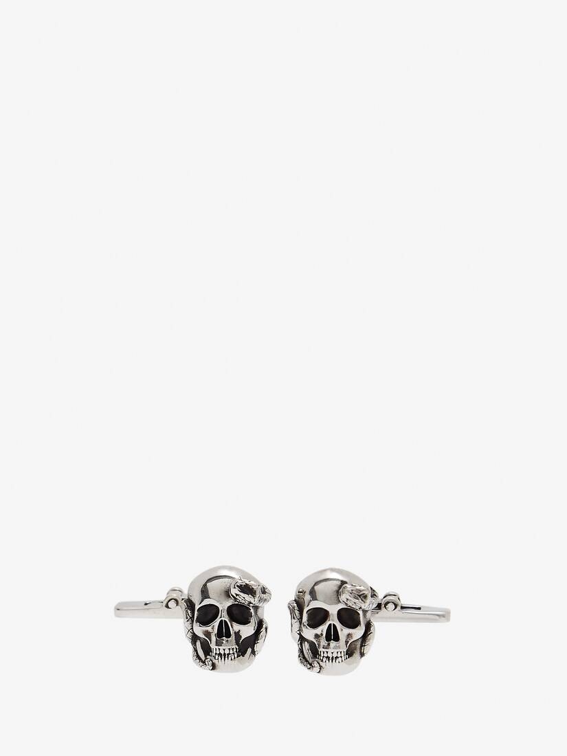 Skull And Snake Cufflinks in Antique Silver - 1