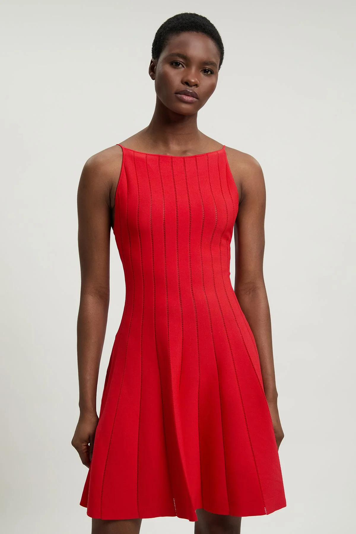 Viscose Blend Sheer Detail Knit Flippy Mini Dress - 1