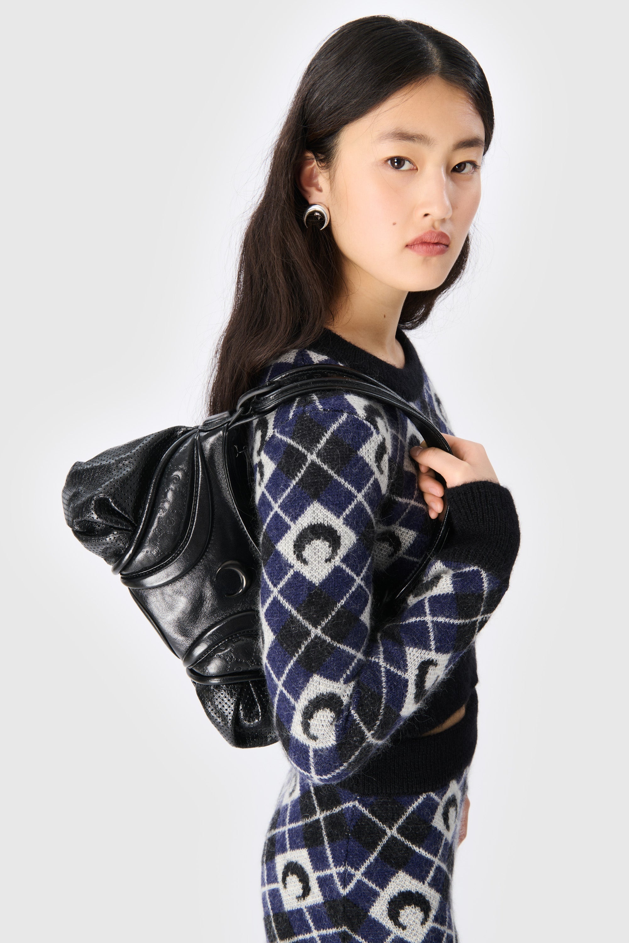 Moon Argyle Knit Cropped Sweater - 3