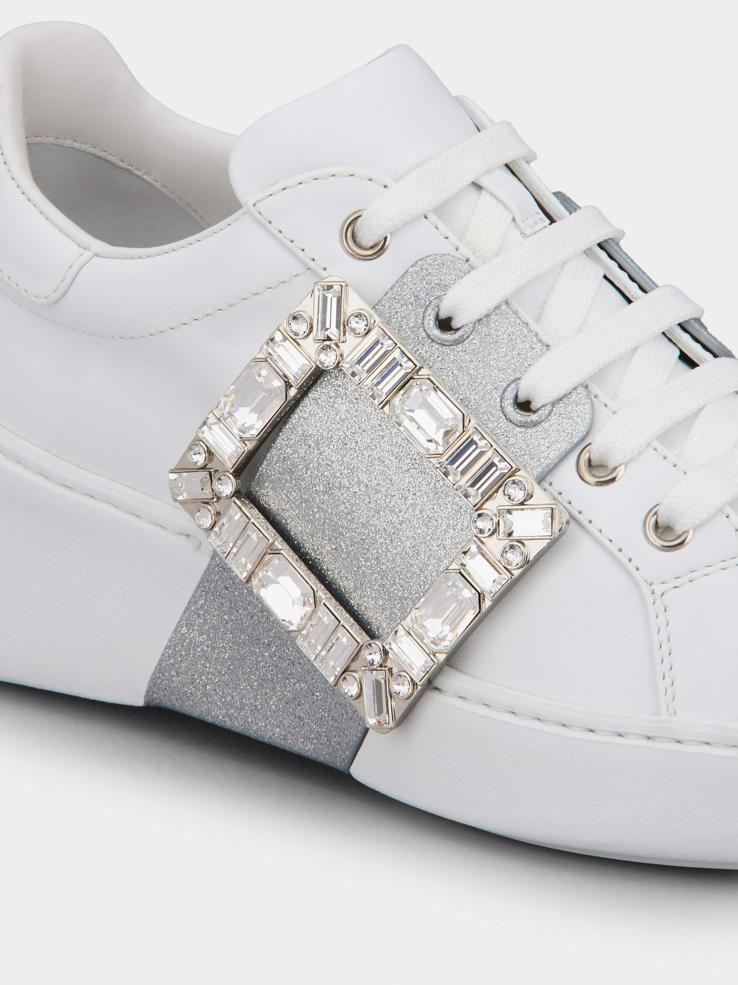 Viv' Skate Glitter Strass Buckle Sneakers in Soft Leather - 3