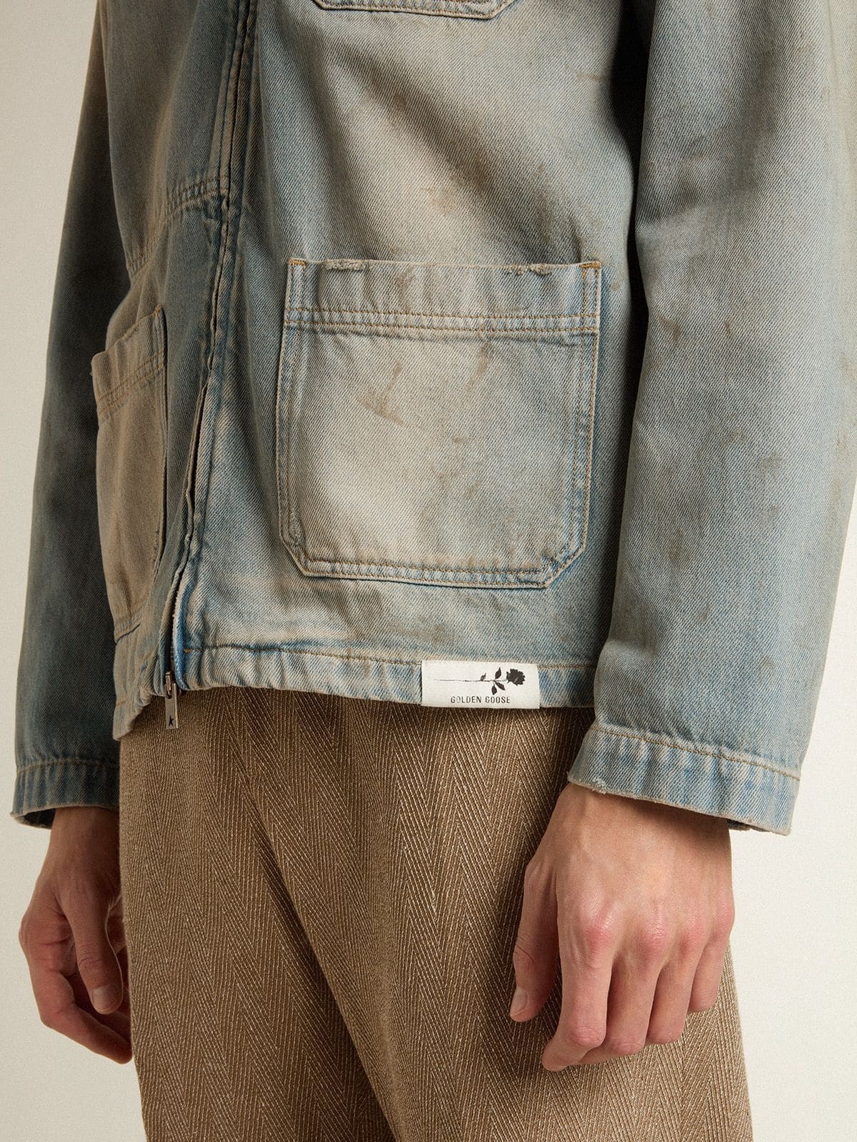 Men's distressed-effect denim jacket with zip - 5